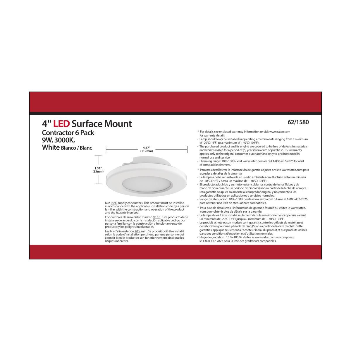 4 inch; LED Surface Mount Fixture; 3000K; 6 Unit Contractor Pack; White