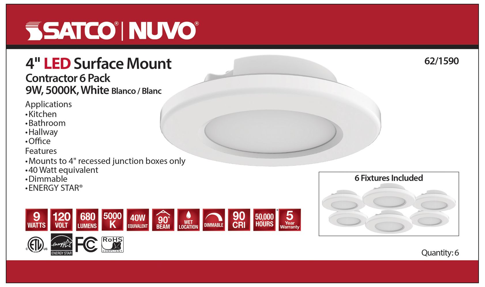 Image 7 4 inch; LED Surface Mount Fixture; 5000K; 6 Unit Contractor Pack; White more views