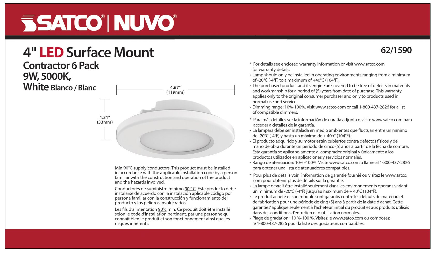 4 inch; LED Surface Mount Fixture; 5000K; 6 Unit Contractor Pack; White