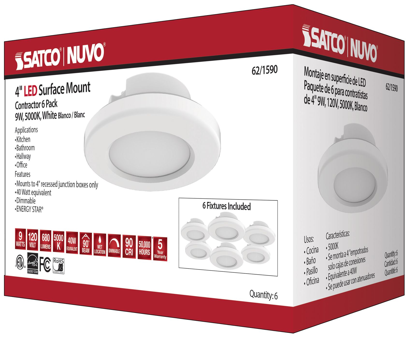 4 inch; LED Surface Mount Fixture; 5000K; 6 Unit Contractor Pack; White