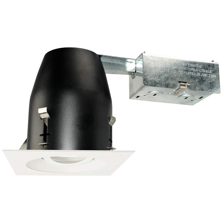 Image 1 4" White 750 Lumen LED Remodel Square Gimbal Recessed Kit