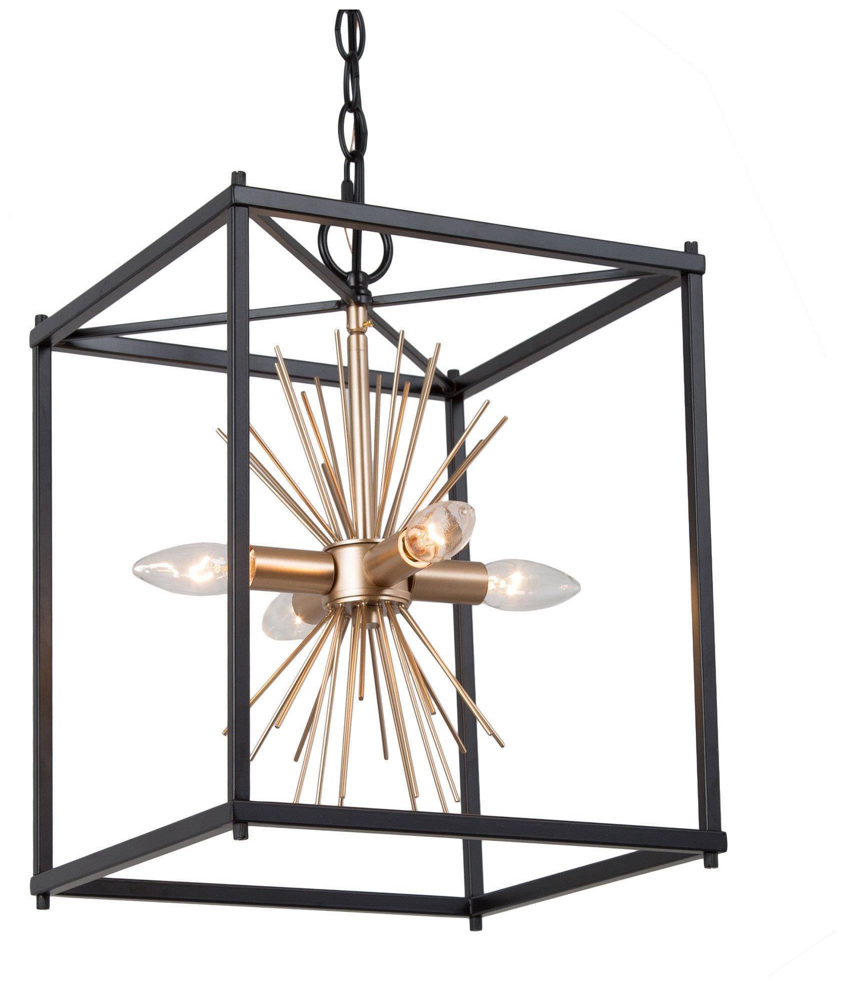 4-Light 11.8"W Sputnik Matt Black and Metallic Gold Chandeliers