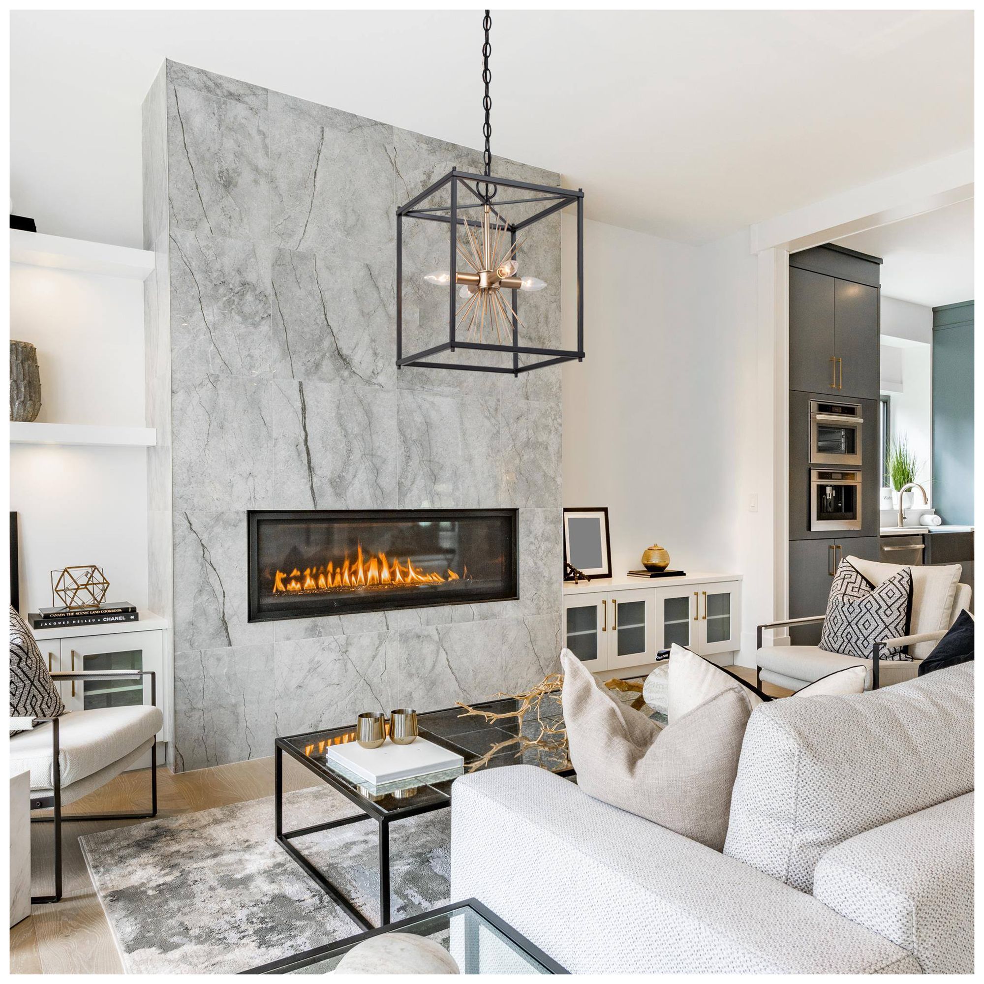 Image 2 4-Light 11.8"W Sputnik Matt Black and Metallic Gold Chandeliers more views