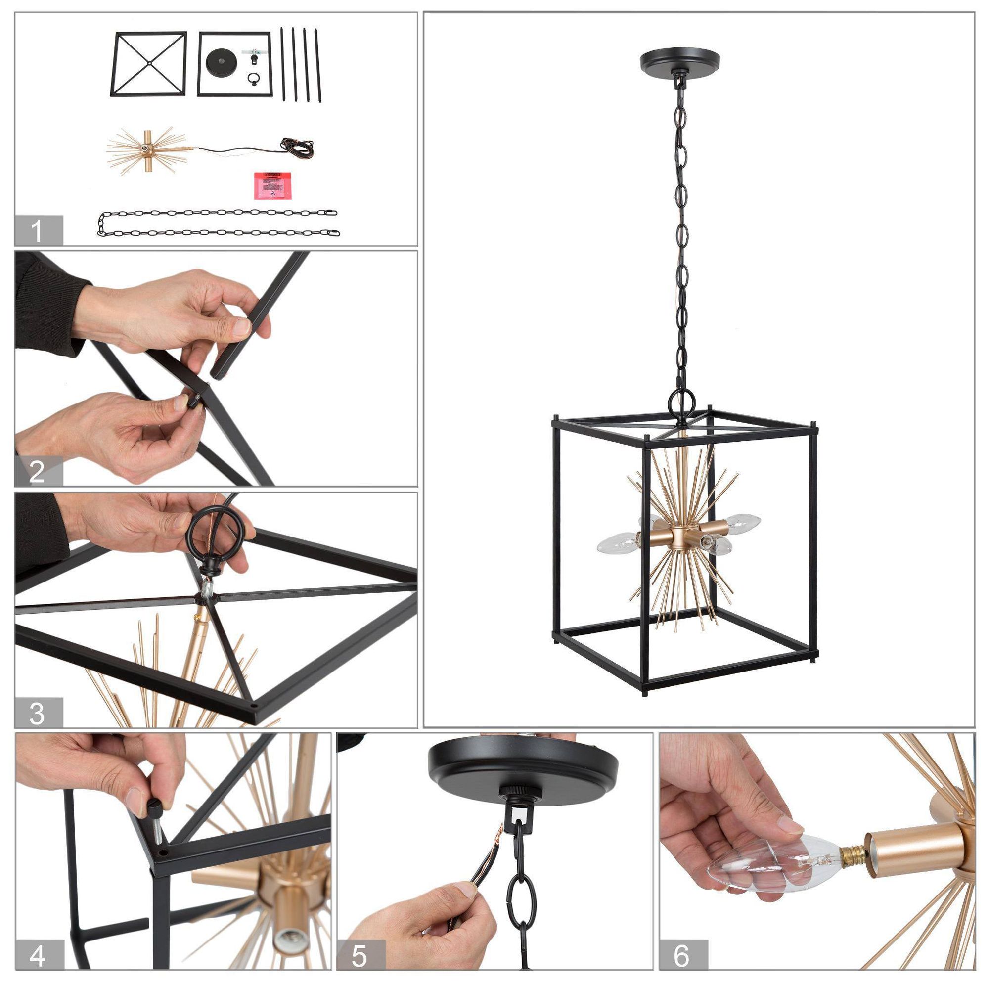 Image 7 4-Light 11.8"W Sputnik Matt Black and Metallic Gold Chandeliers more views