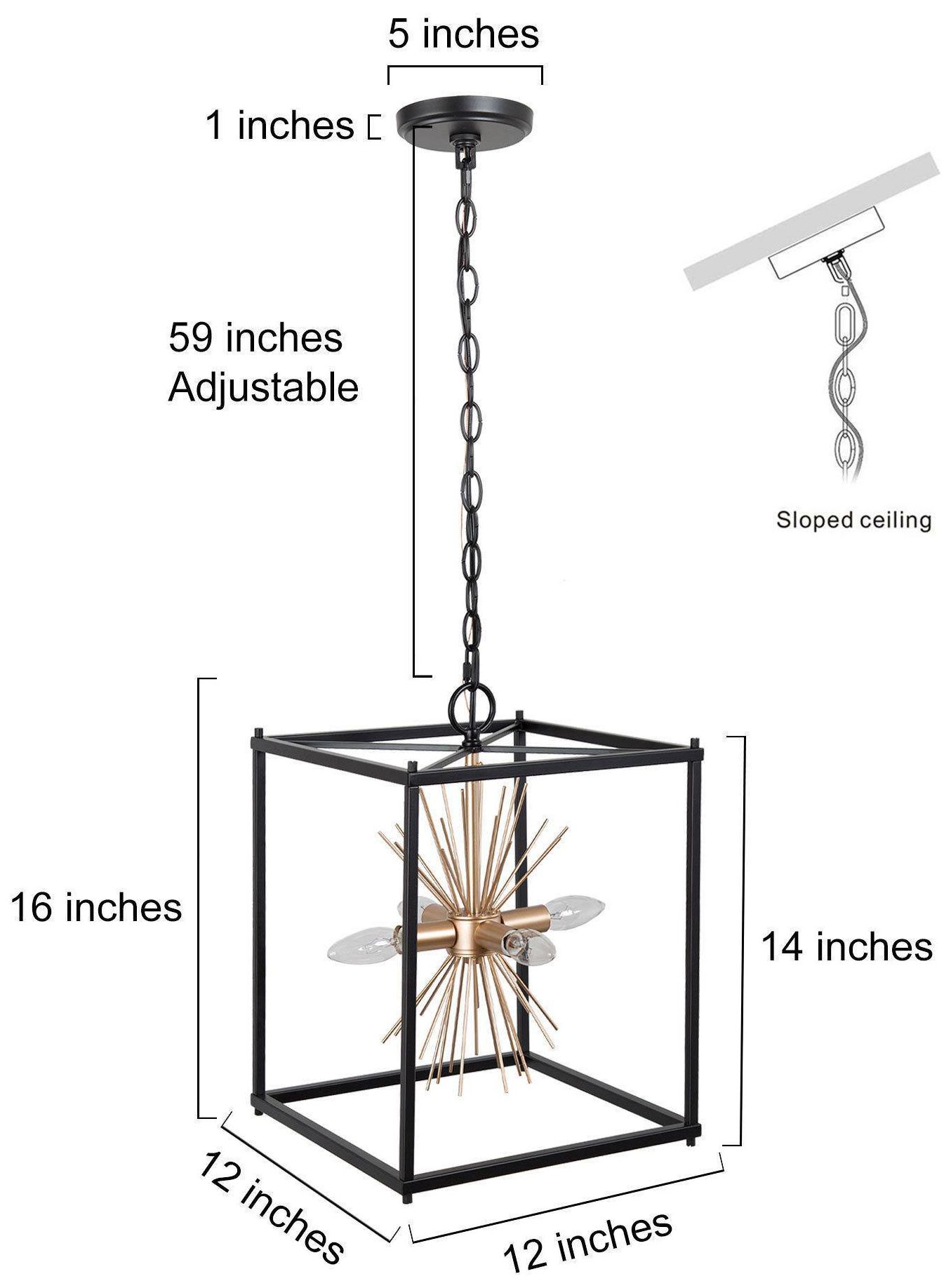 4-Light 11.8"W Sputnik Matt Black and Metallic Gold Chandeliers