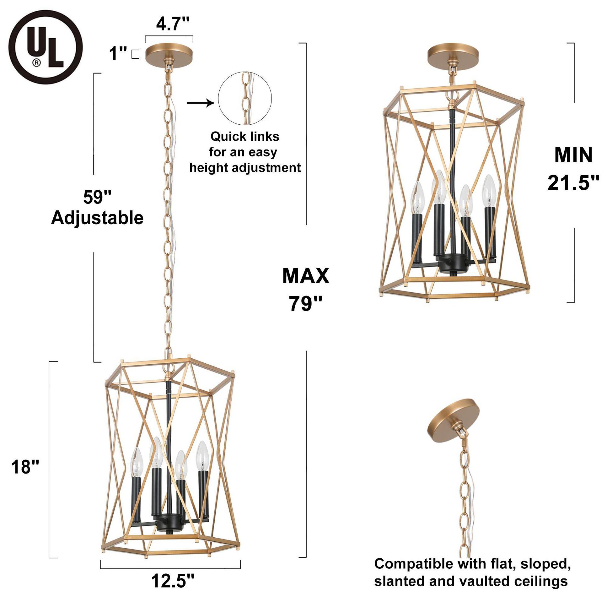 Image 4 4-Light 12.2"W Geometric Black and Dark Gold  Chandeliers more views