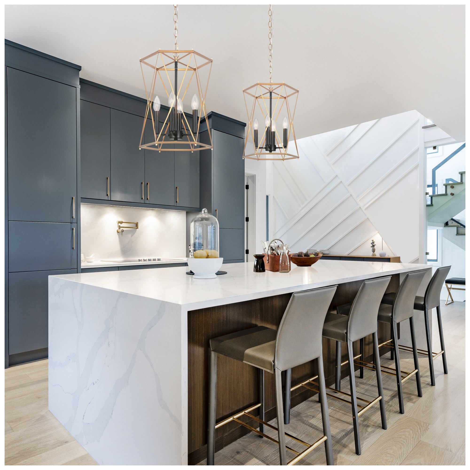 Image 5 4-Light 12.2"W Geometric Black and Dark Gold  Chandeliers more views