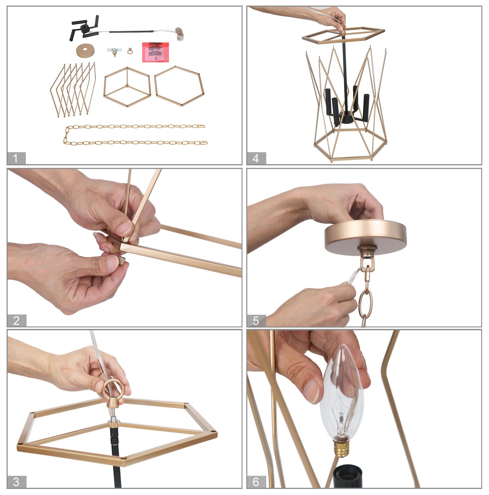 Image 6 4-Light 12.2"W Geometric Black and Dark Gold  Chandeliers more views