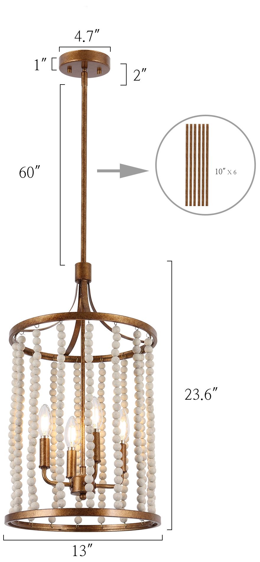 Image 6 4-Light 12.6"W Cylinder Anqique Gold Chandelier more views