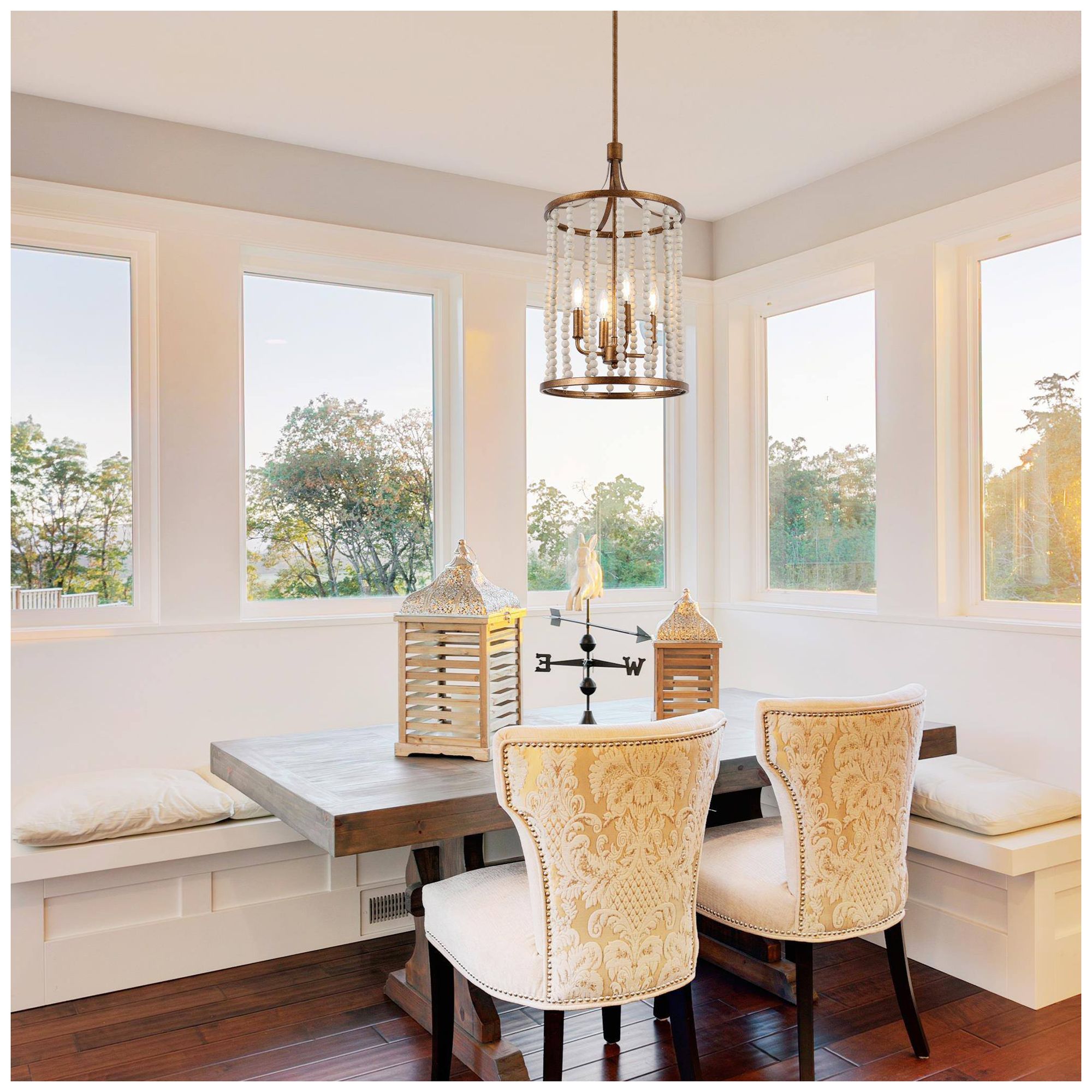4-Light 12.6"W Cylinder Anqique Gold Chandelier
