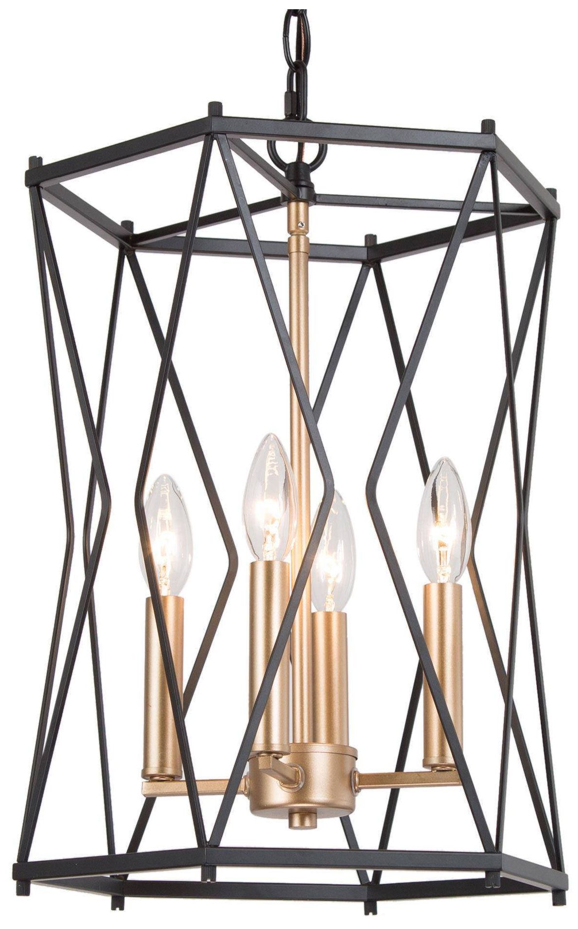 4-Light 12.6"W Geometric Black and Dark Gold  Chandeliers