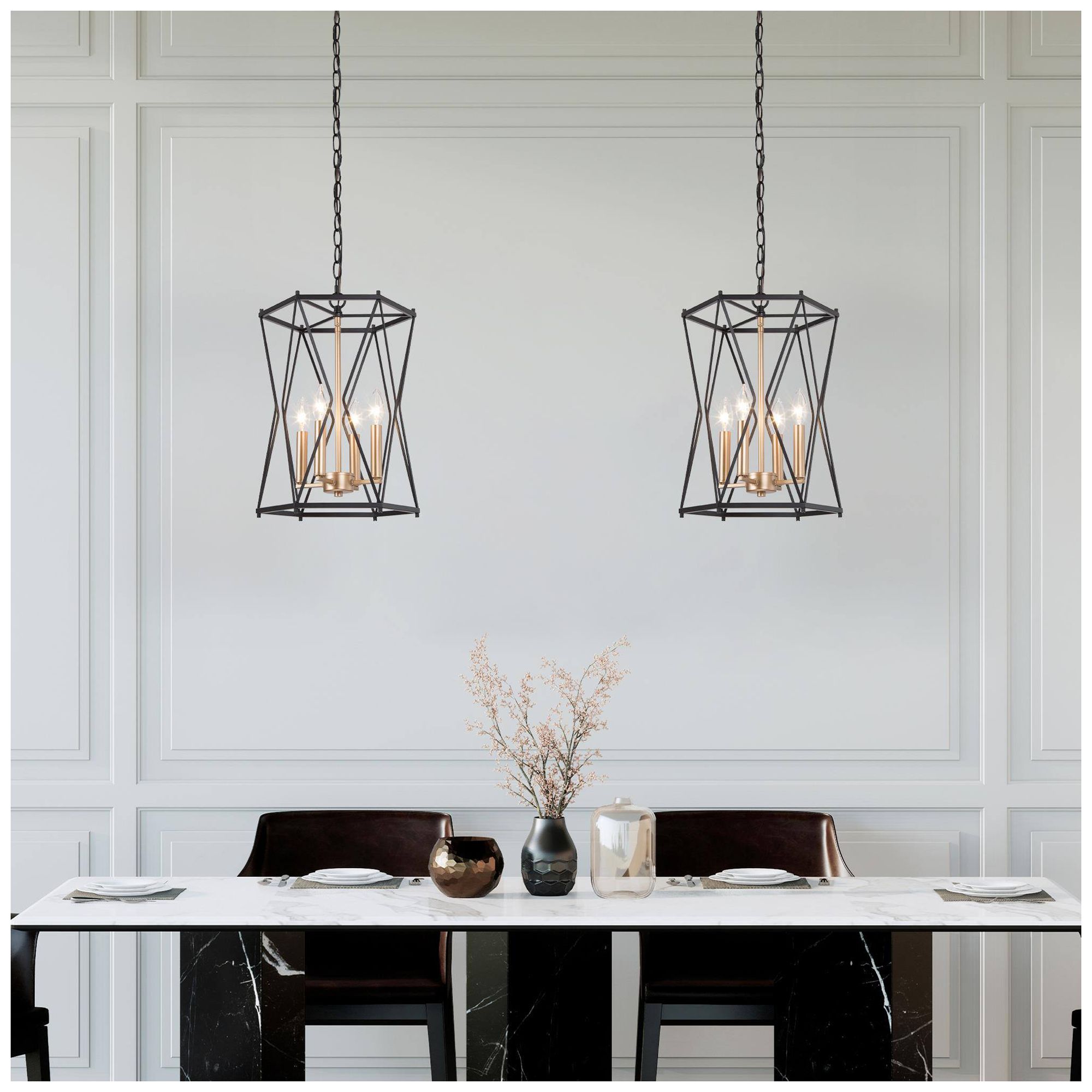 Image 5 4-Light 12.6"W Geometric Black and Dark Gold  Chandeliers more views