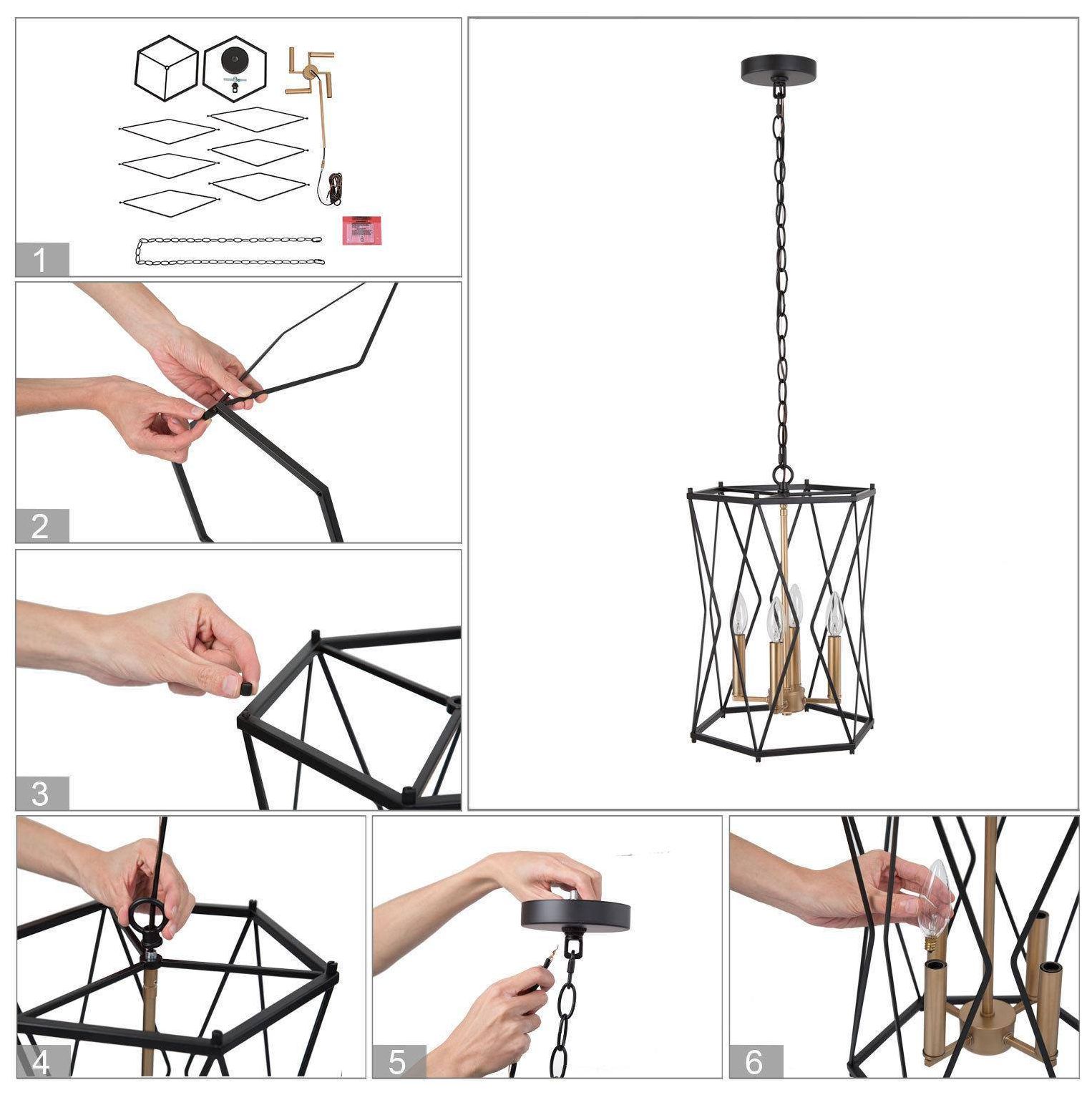 Image 6 4-Light 12.6"W Geometric Black and Dark Gold  Chandeliers more views