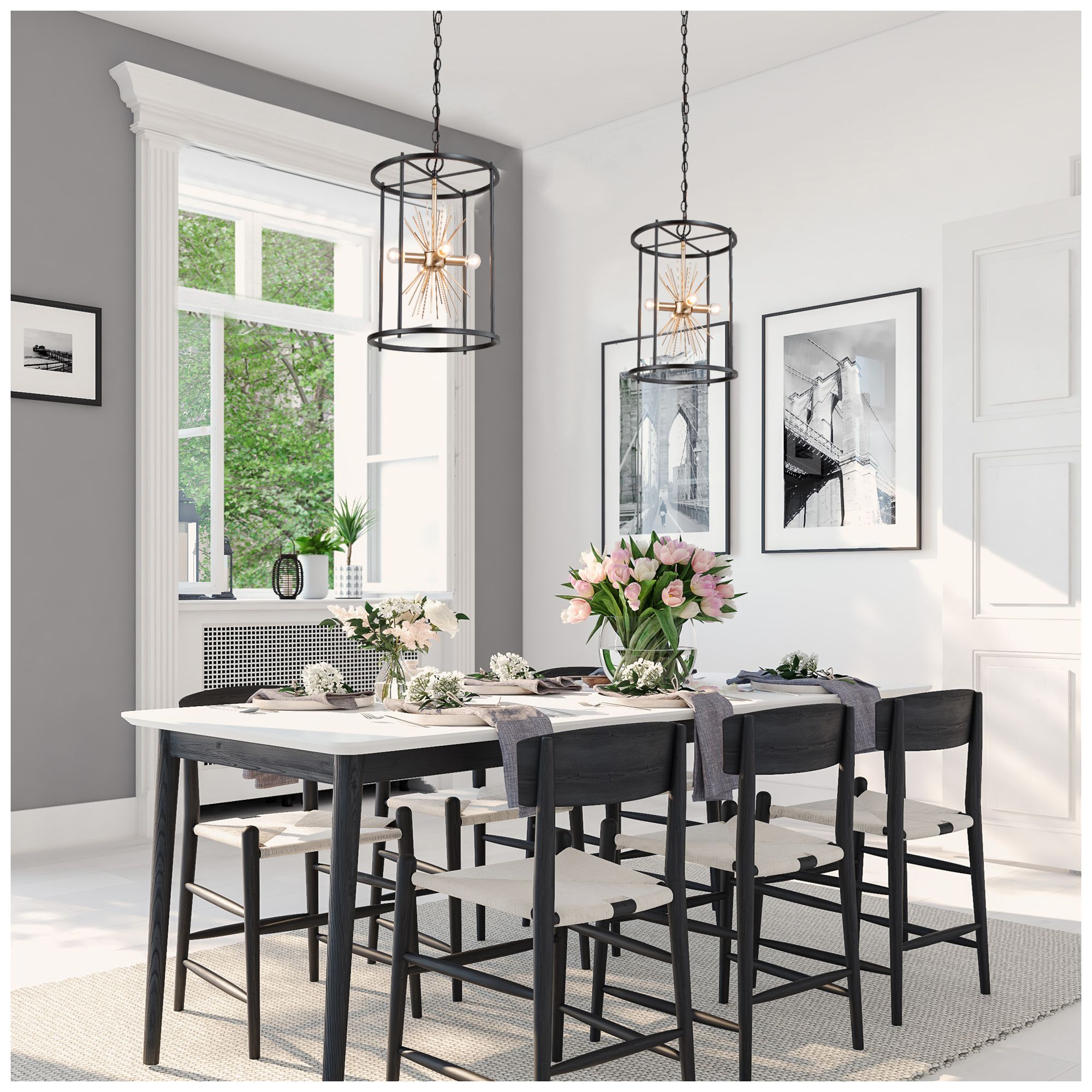 Image 2 4-Light 12.6"W Sputnik Matt Black and Metallic Gold Chandeliers more views