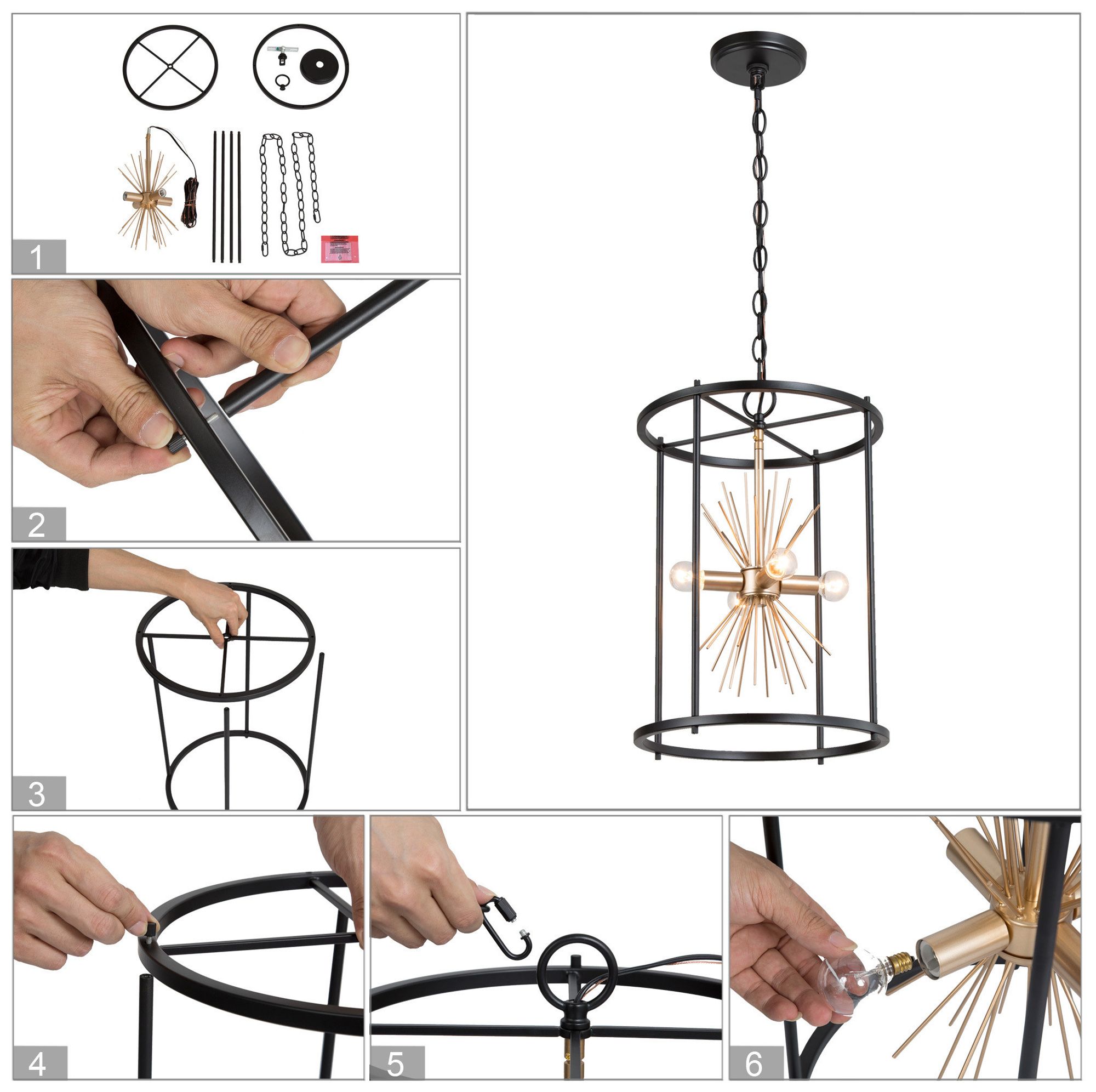 Image 6 4-Light 12.6"W Sputnik Matt Black and Metallic Gold Chandeliers more views