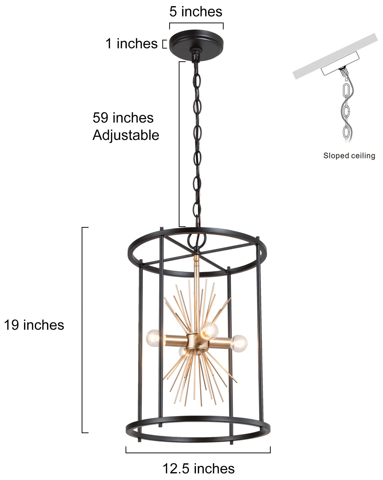 Image 7 4-Light 12.6"W Sputnik Matt Black and Metallic Gold Chandeliers more views