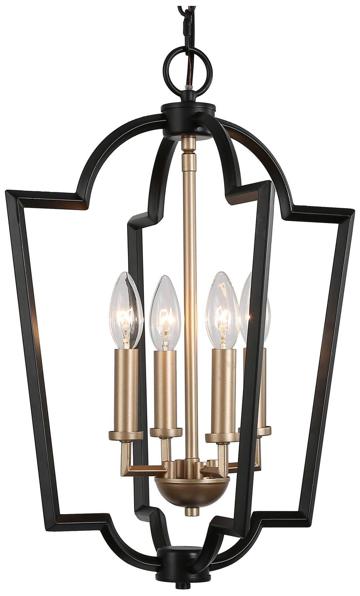 4-Light 14.6"W Geometric Matt Black and Metallic Gold Chandeliers