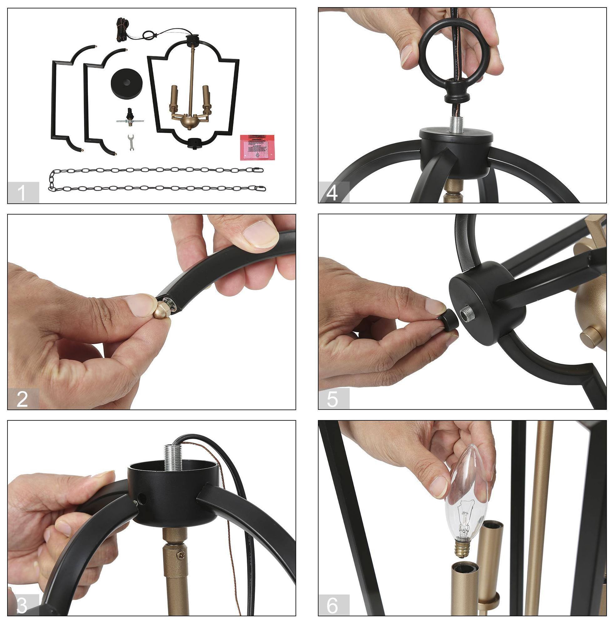 Image 6 4-Light 14.6"W Geometric Matt Black and Metallic Gold Chandeliers more views