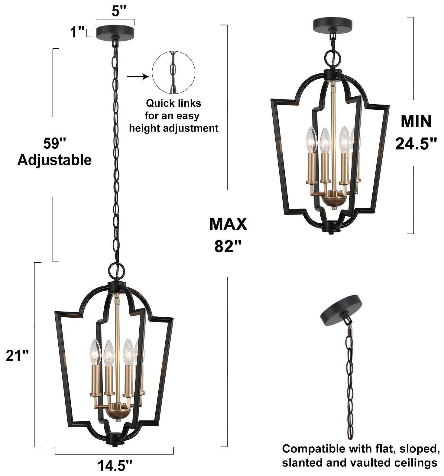 Image 7 4-Light 14.6"W Geometric Matt Black and Metallic Gold Chandeliers more views
