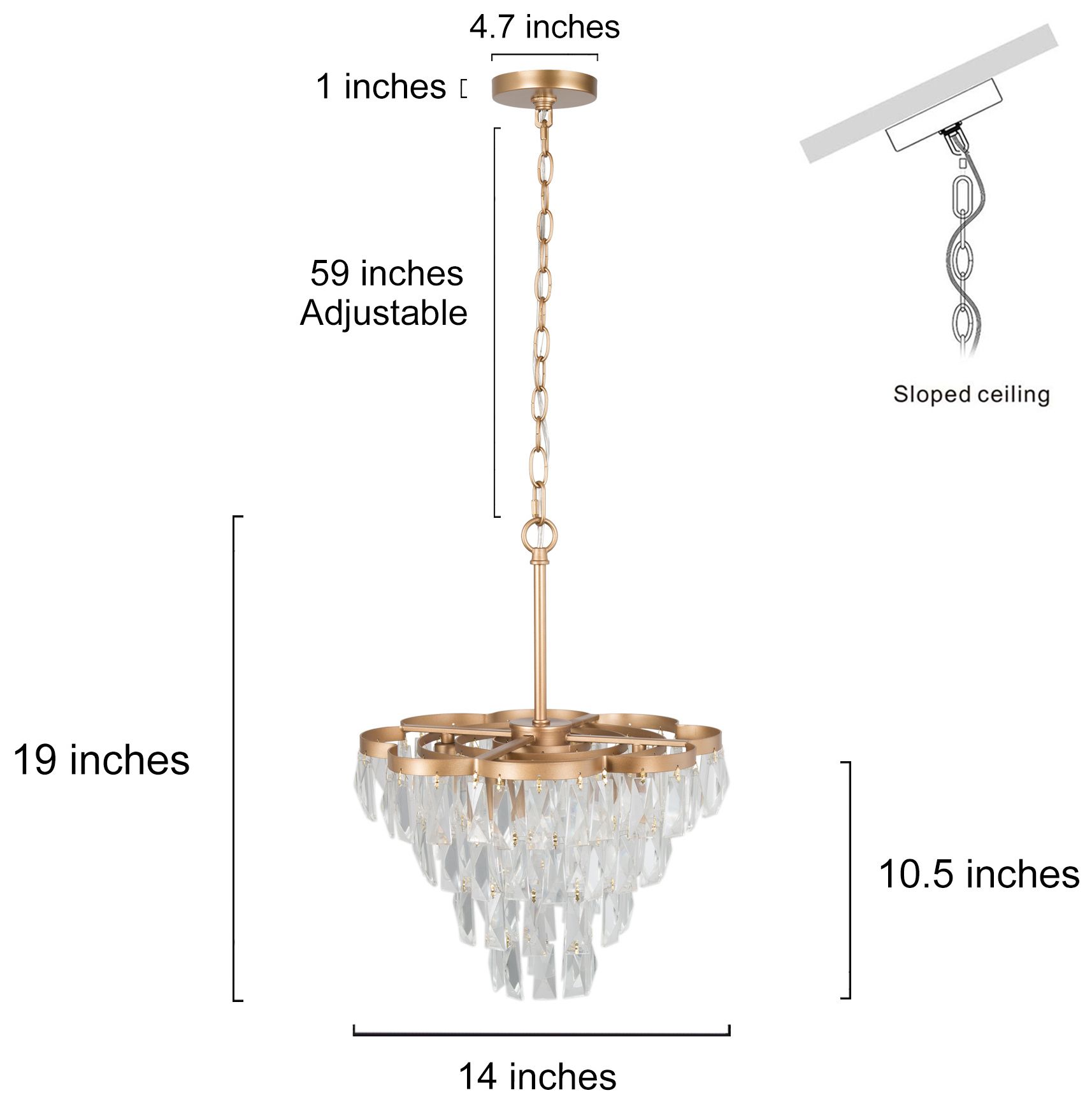 4-Light 14"W Tiered Gold Chandeliers