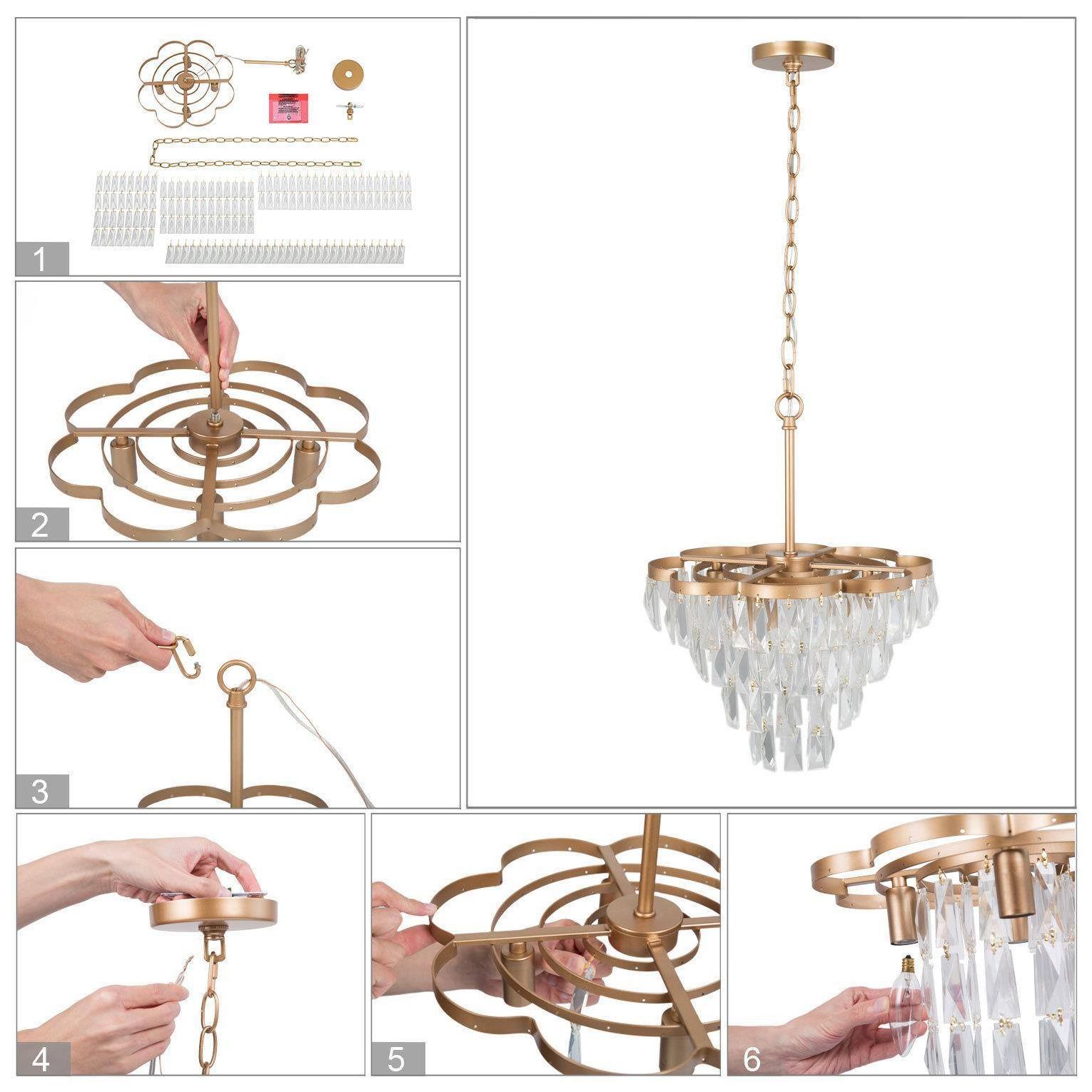 4-Light 14"W Tiered Gold Chandeliers