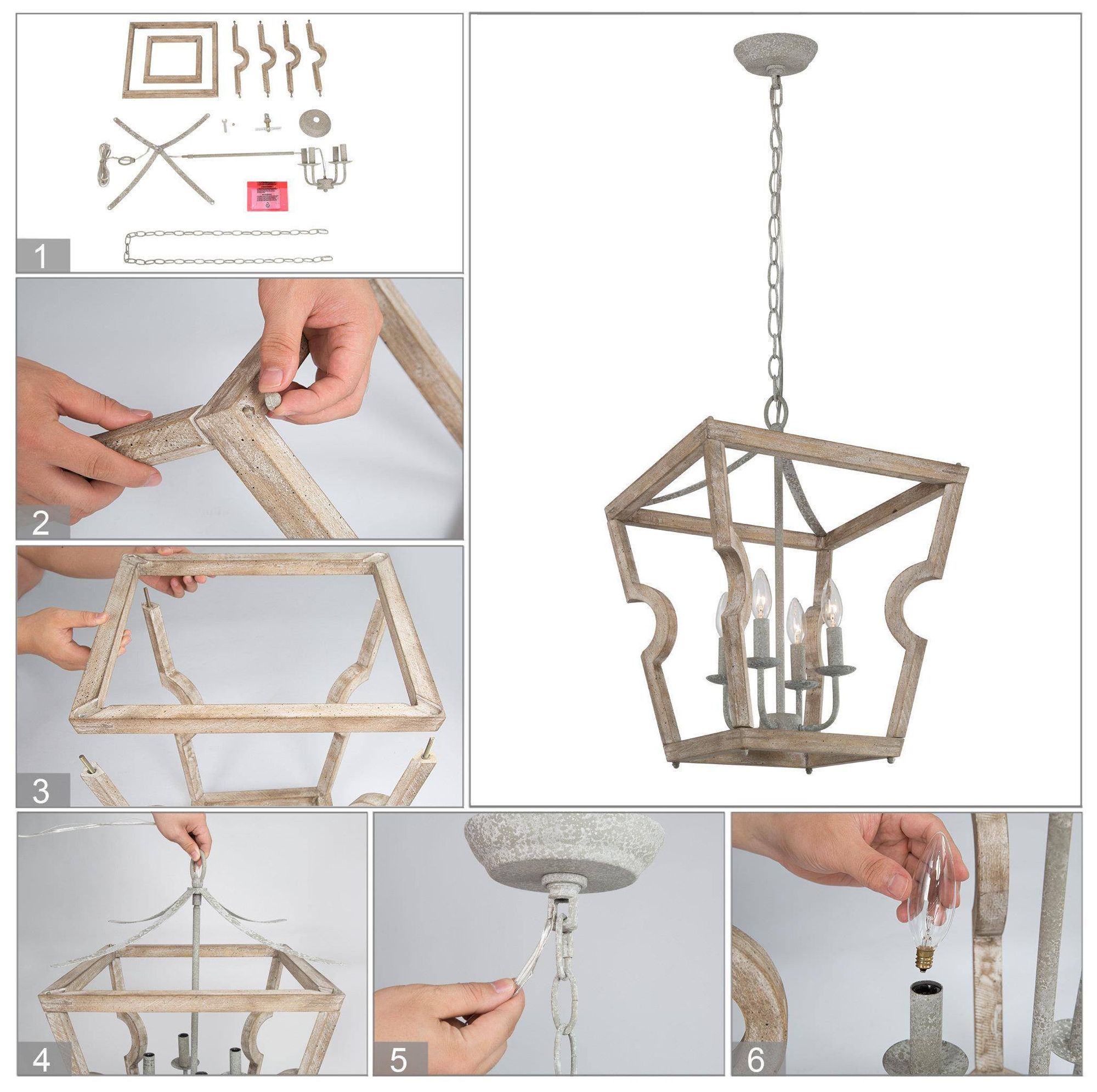 Image 6 4-Light 15.9"W Rectangle Spotted wood Chandeliers more views