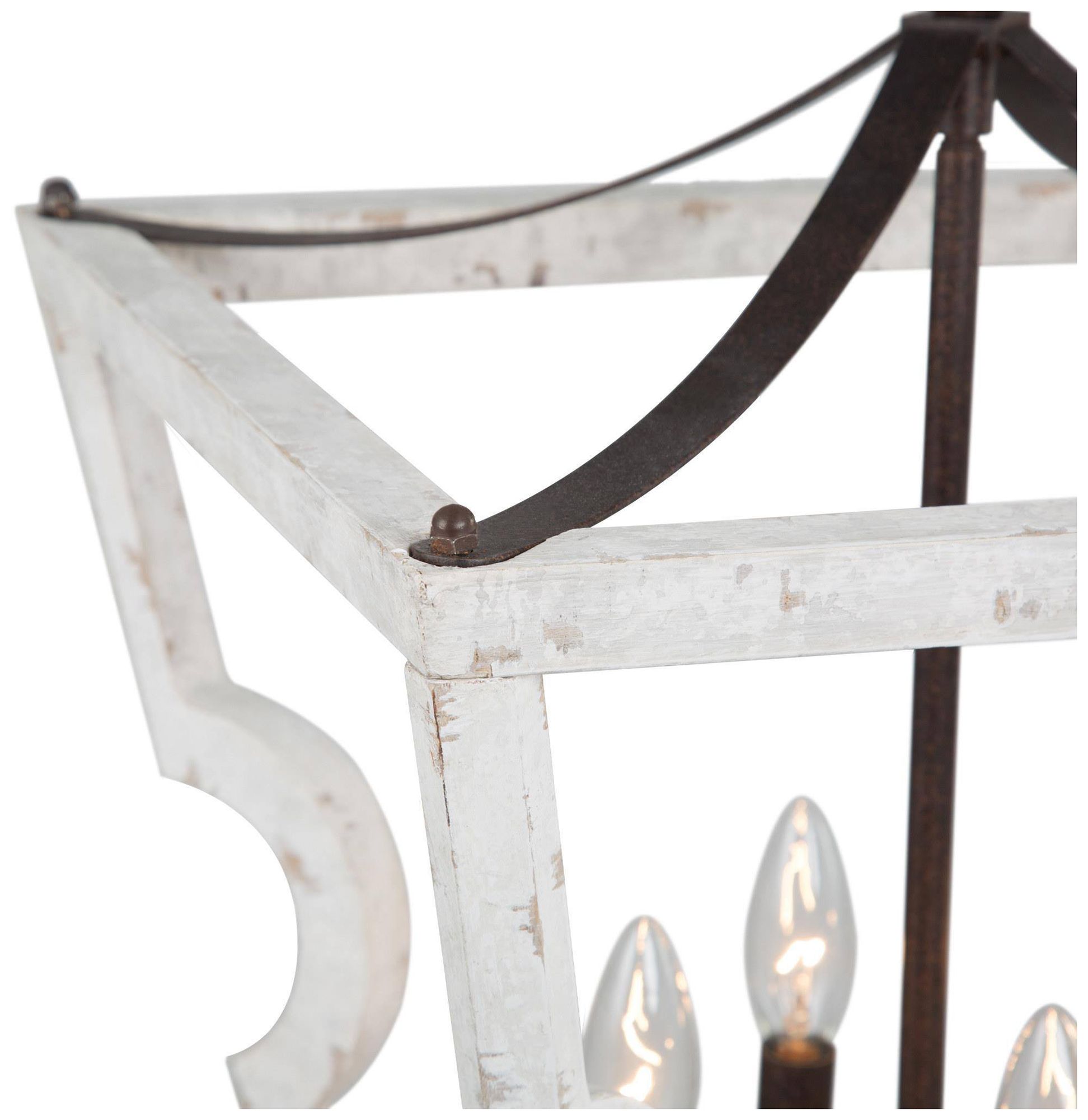 Image 3 4-Light 15.9"W Rectangle Weathered White Wood and Rust Bronze Chandeliers more views