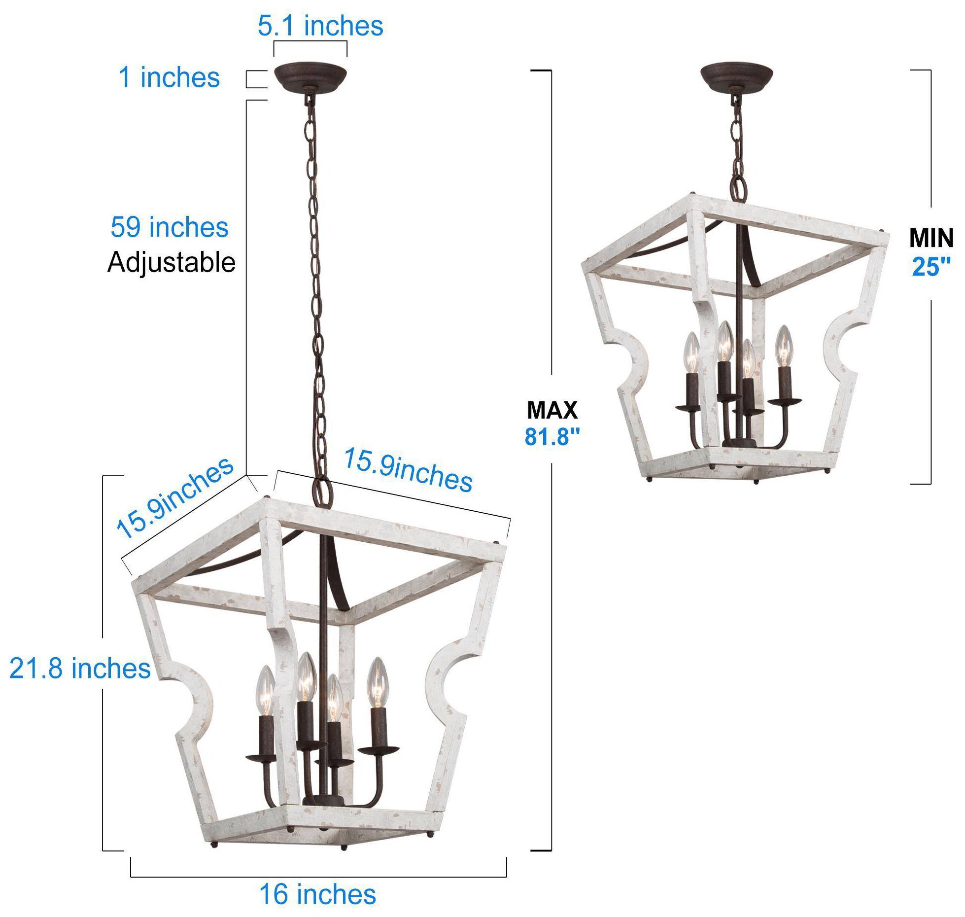 Image 5 4-Light 15.9"W Rectangle Weathered White Wood and Rust Bronze Chandeliers more views