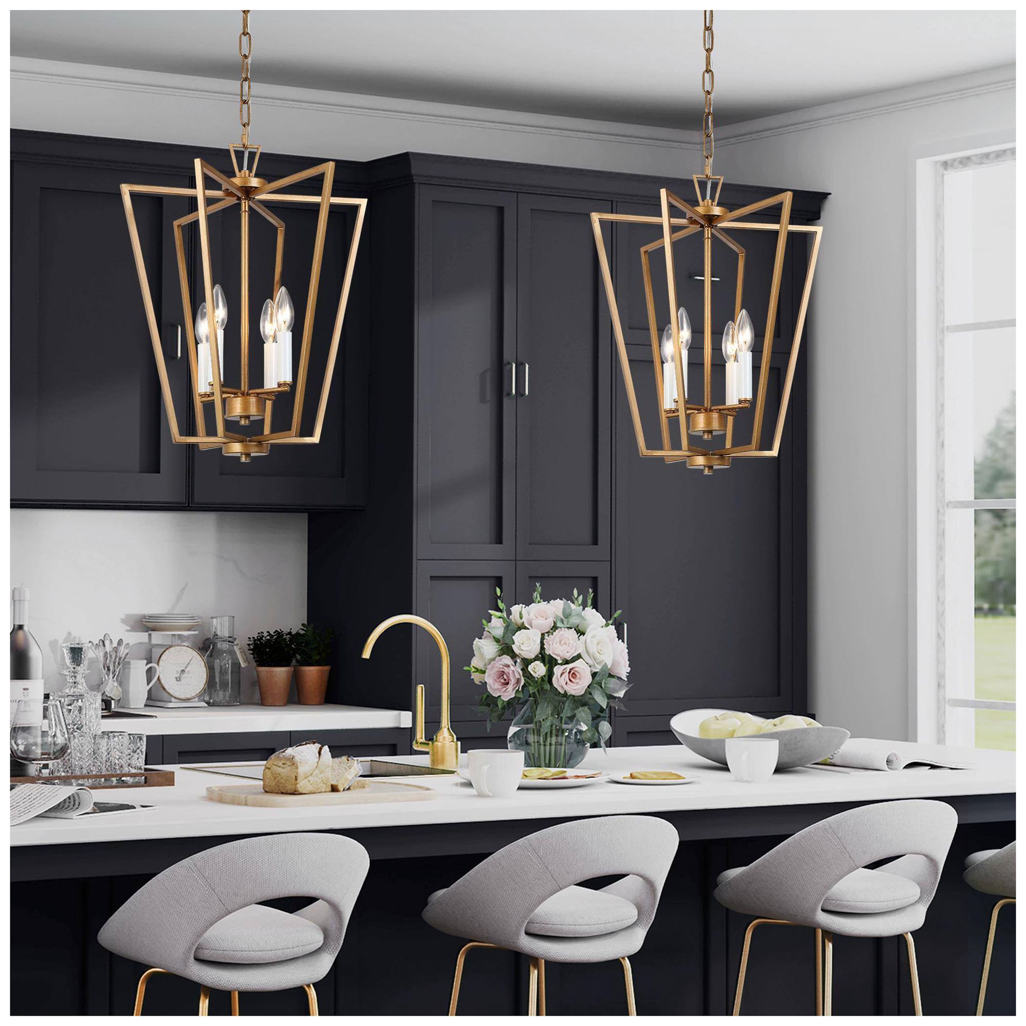 Image 2 4-Light 16.1"W Geometric Brushed Antique Gold  Chandeliers more views