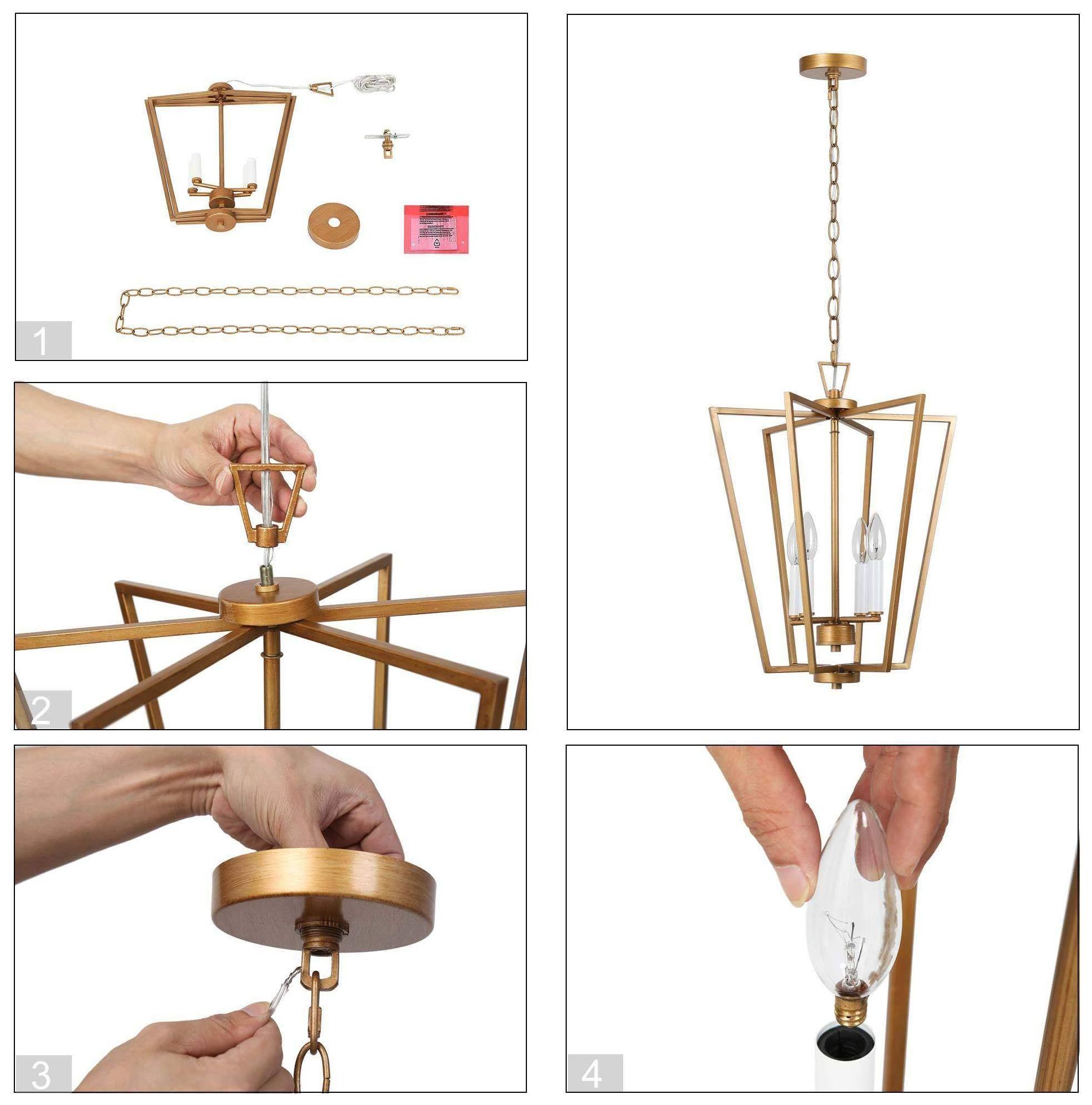 Image 6 4-Light 16.1"W Geometric Brushed Antique Gold  Chandeliers more views