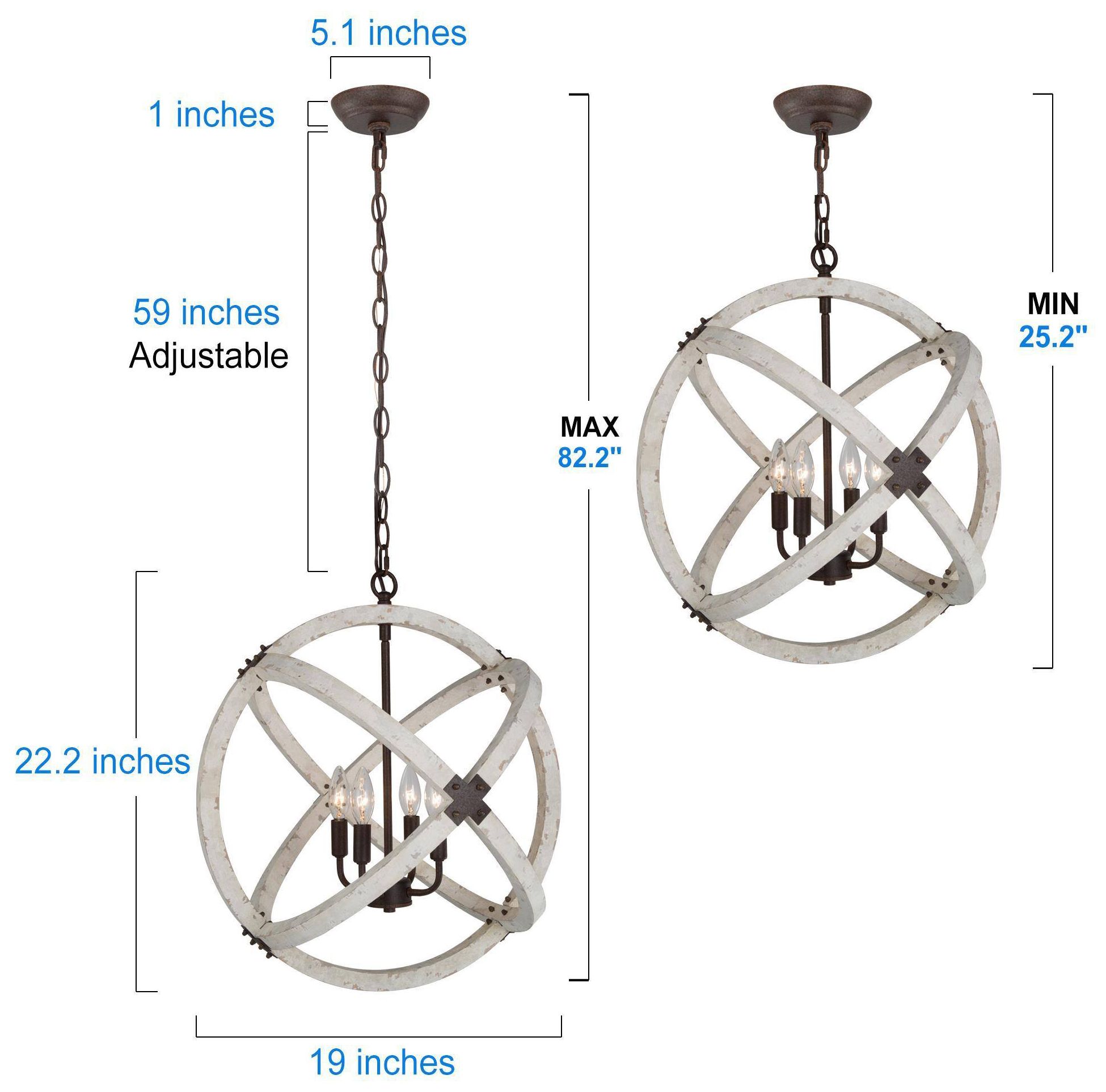 Image 4 4-Light 20.1"W Globe Weathered White Wood and Rust Bronze Chandeliers more views