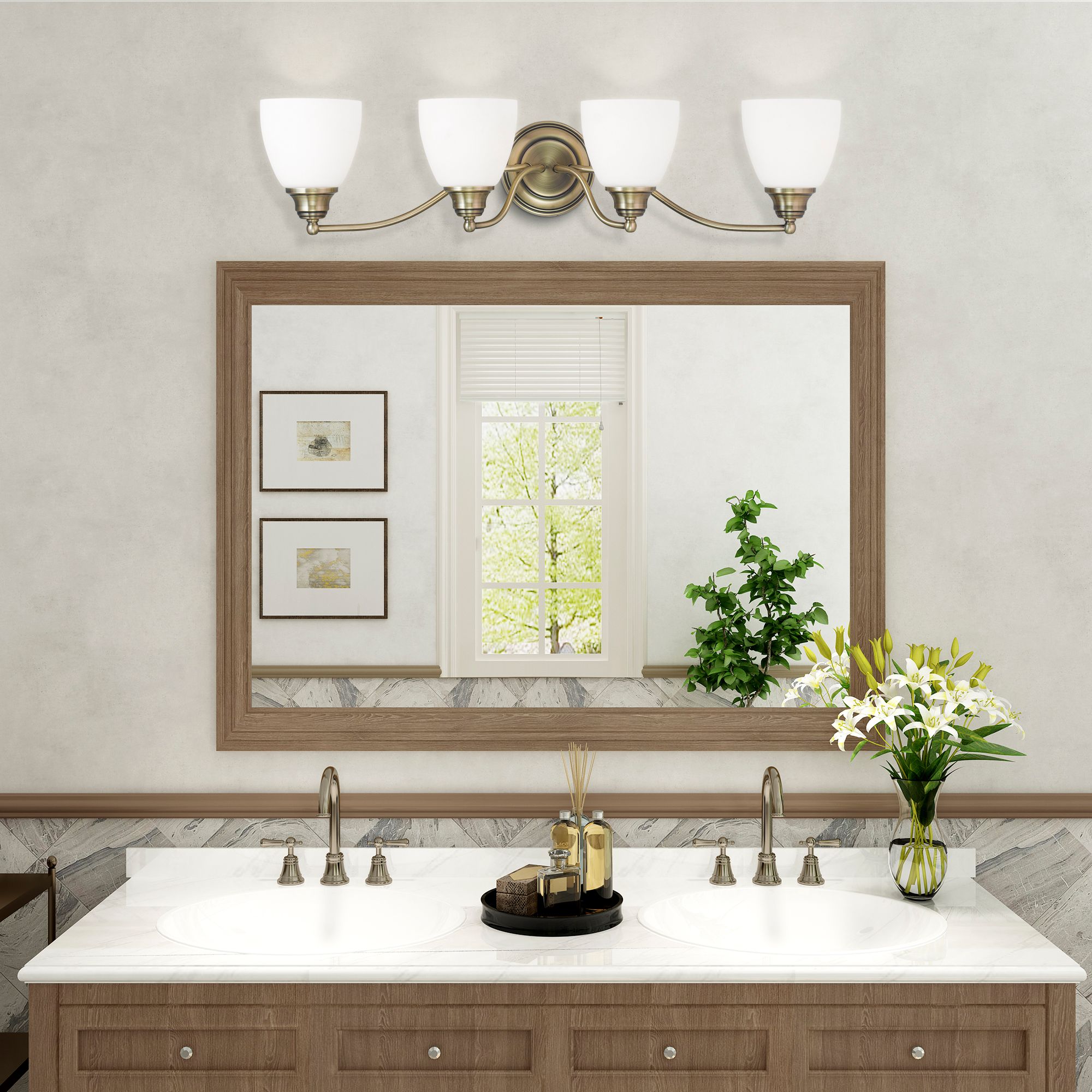 4 Light Antique Brass Bath Vanity