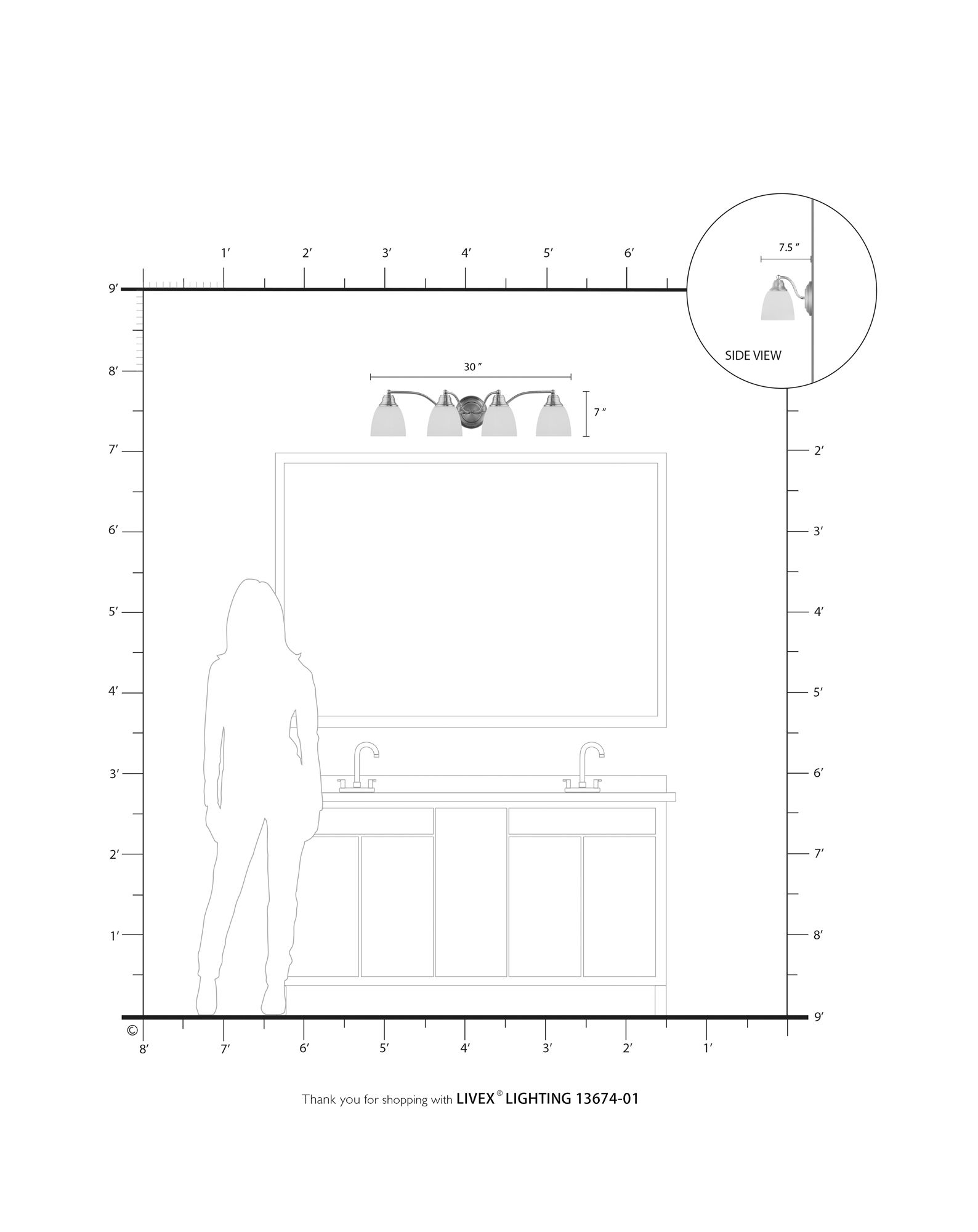 4 Light Antique Brass Bath Vanity