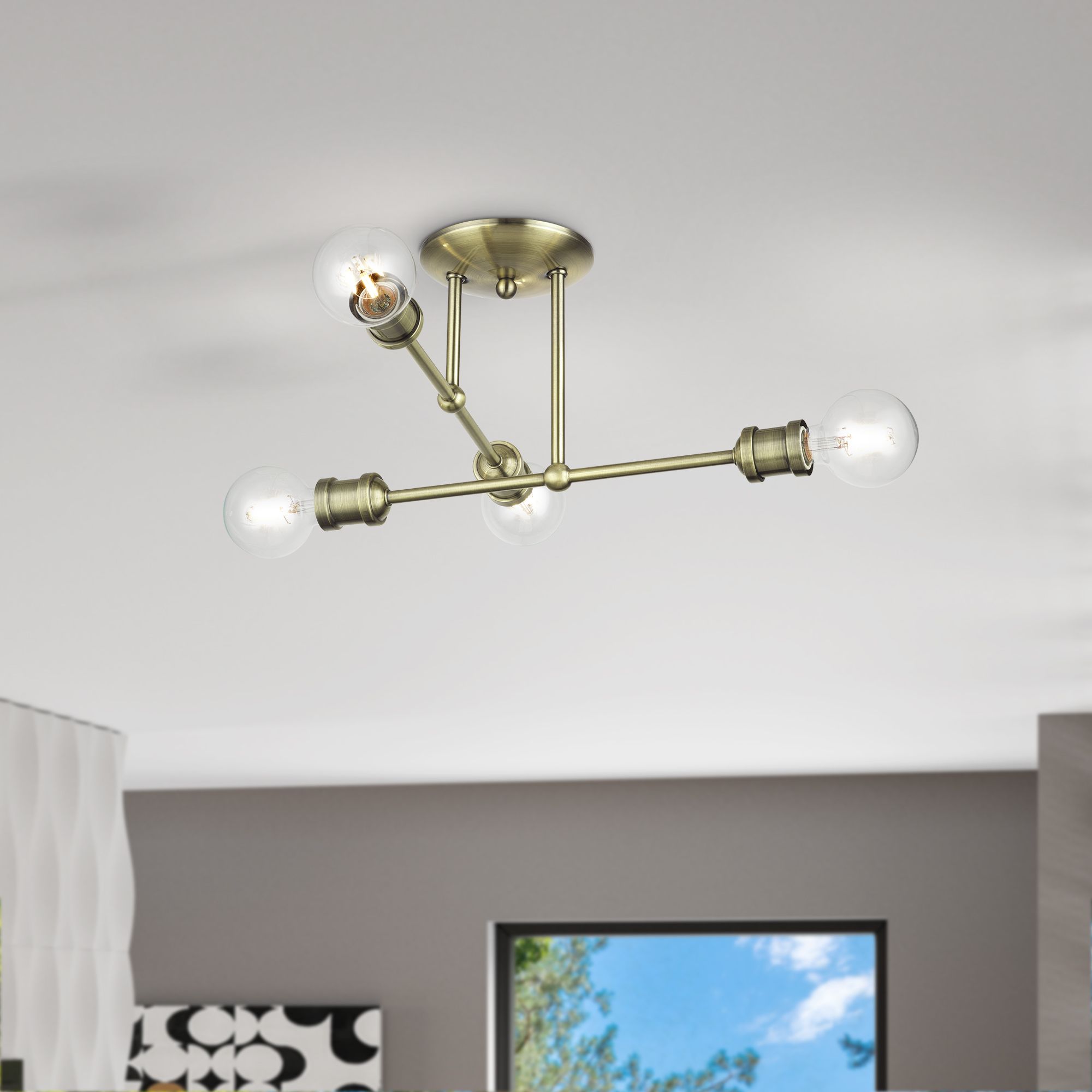 4 Light Antique Brass Large Semi-Flush