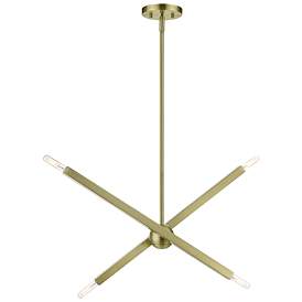 Image1 of 4 Light Antique Brass Linear Chandelier