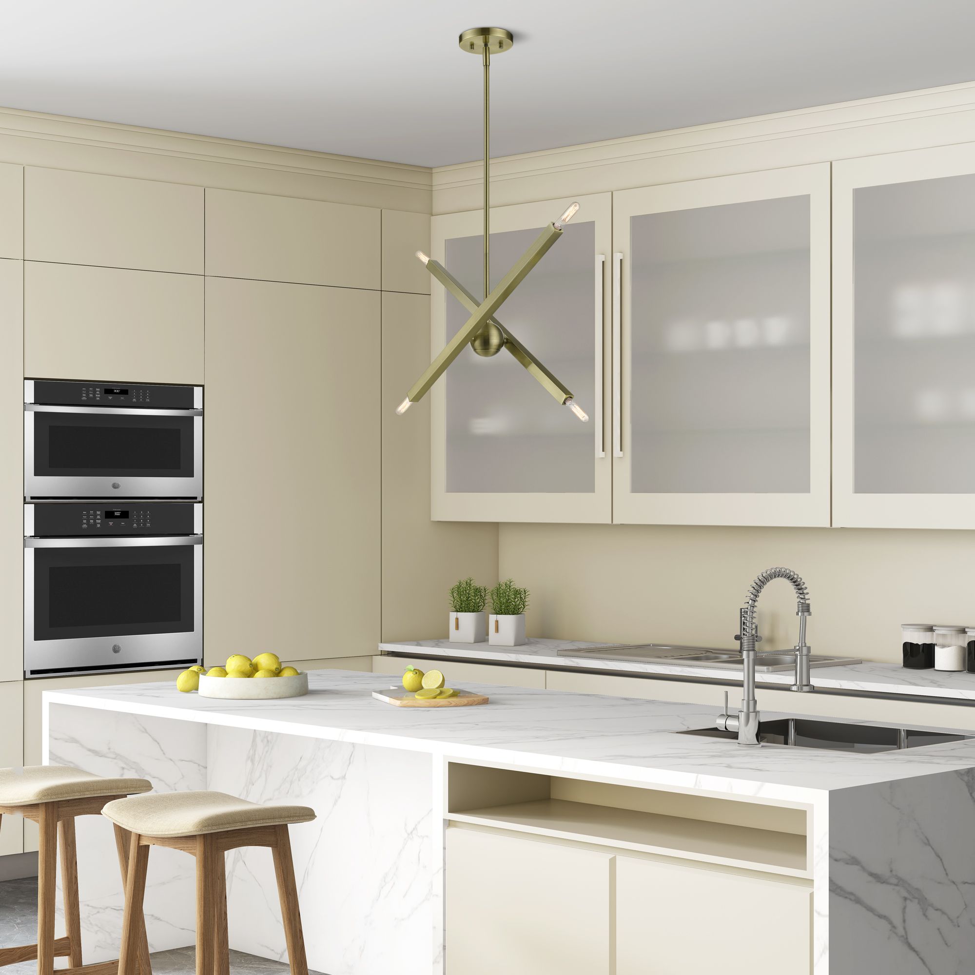 4 Light Antique Brass Linear Chandelier