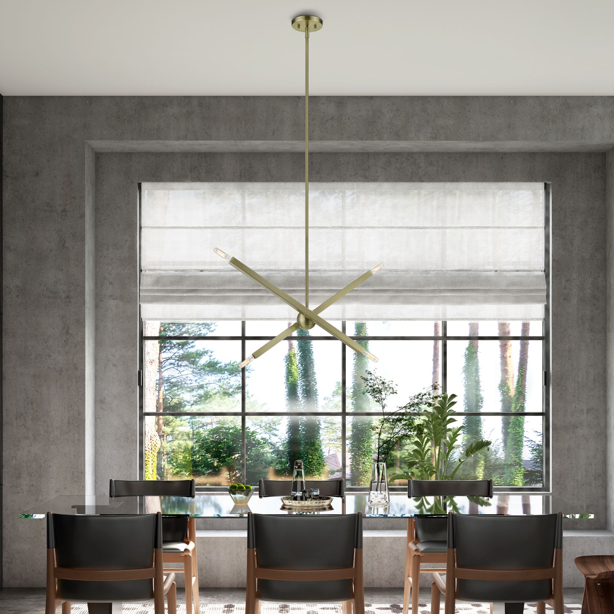 4 Light Antique Brass Linear Chandelier