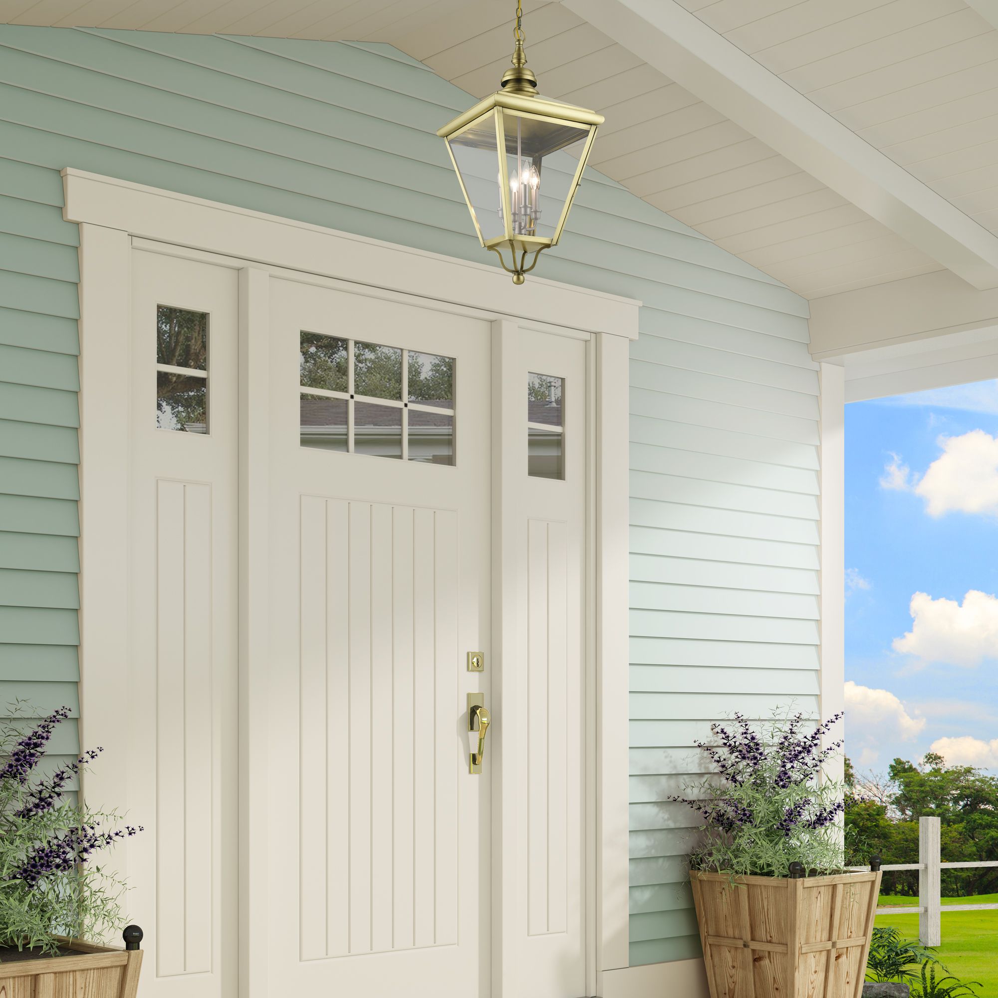 4 Light Antique Brass Outdoor Extra Large Pendant Lantern