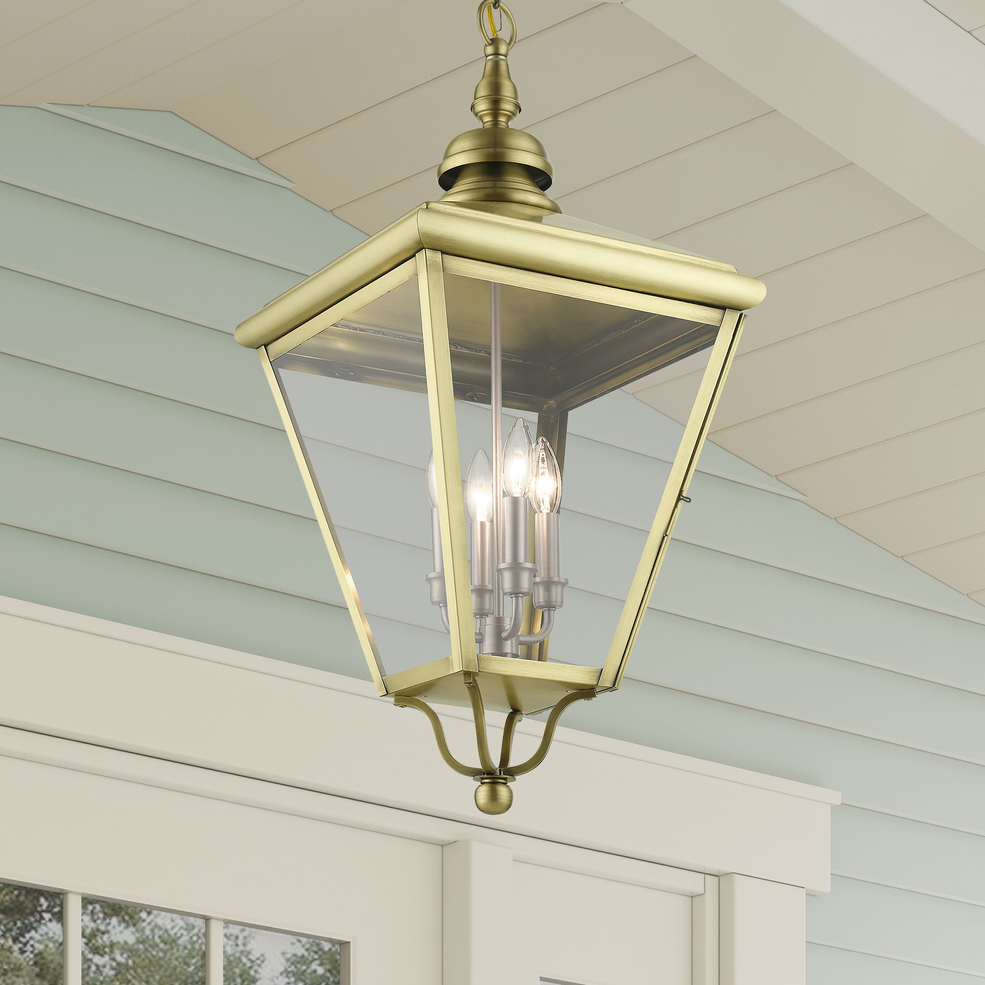 4 Light Antique Brass Outdoor Extra Large Pendant Lantern