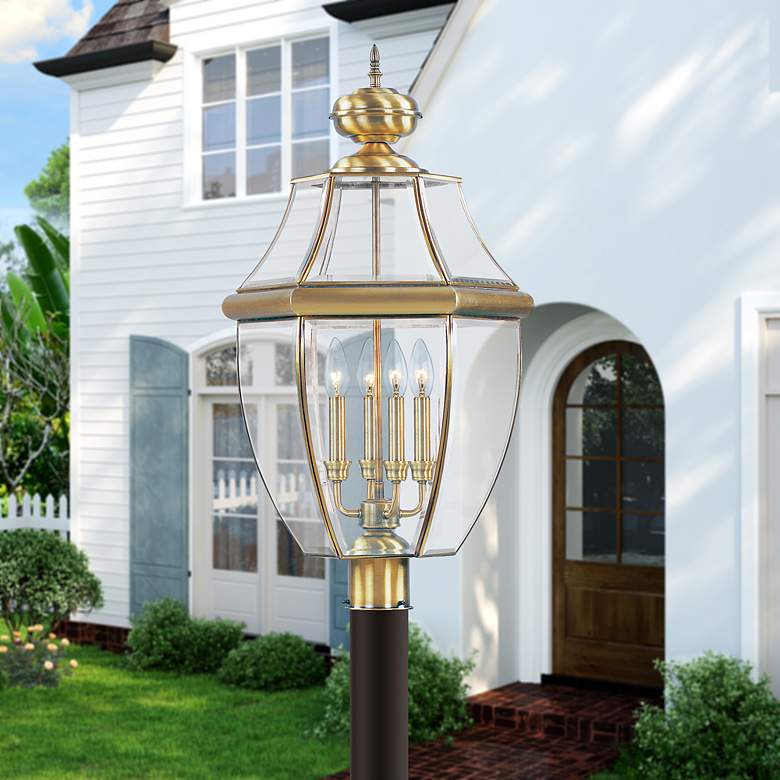 Image 3 4 Light Antique Brass Outdoor Post Top Lantern more views