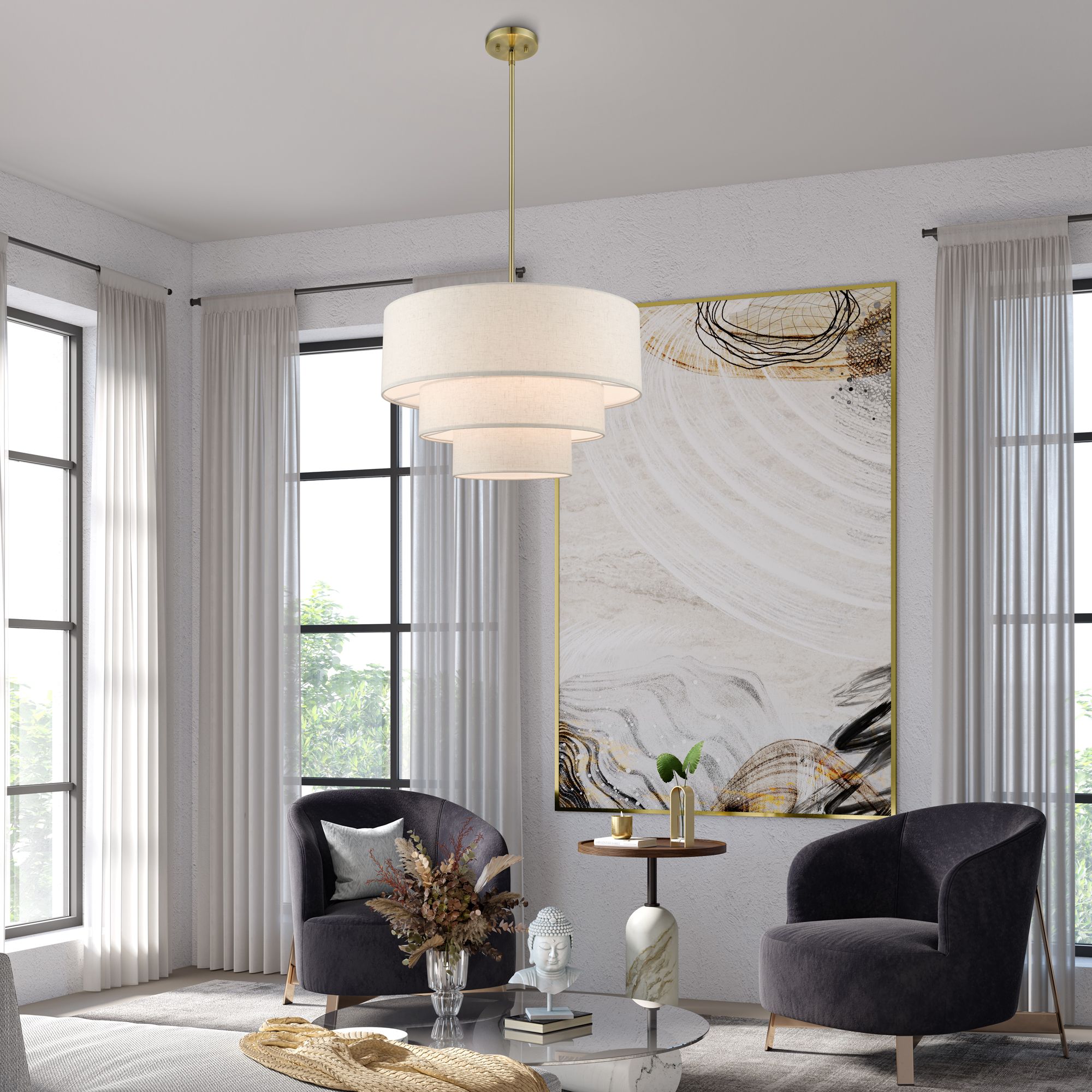 4 Light Antique Brass Pendant Chandelier