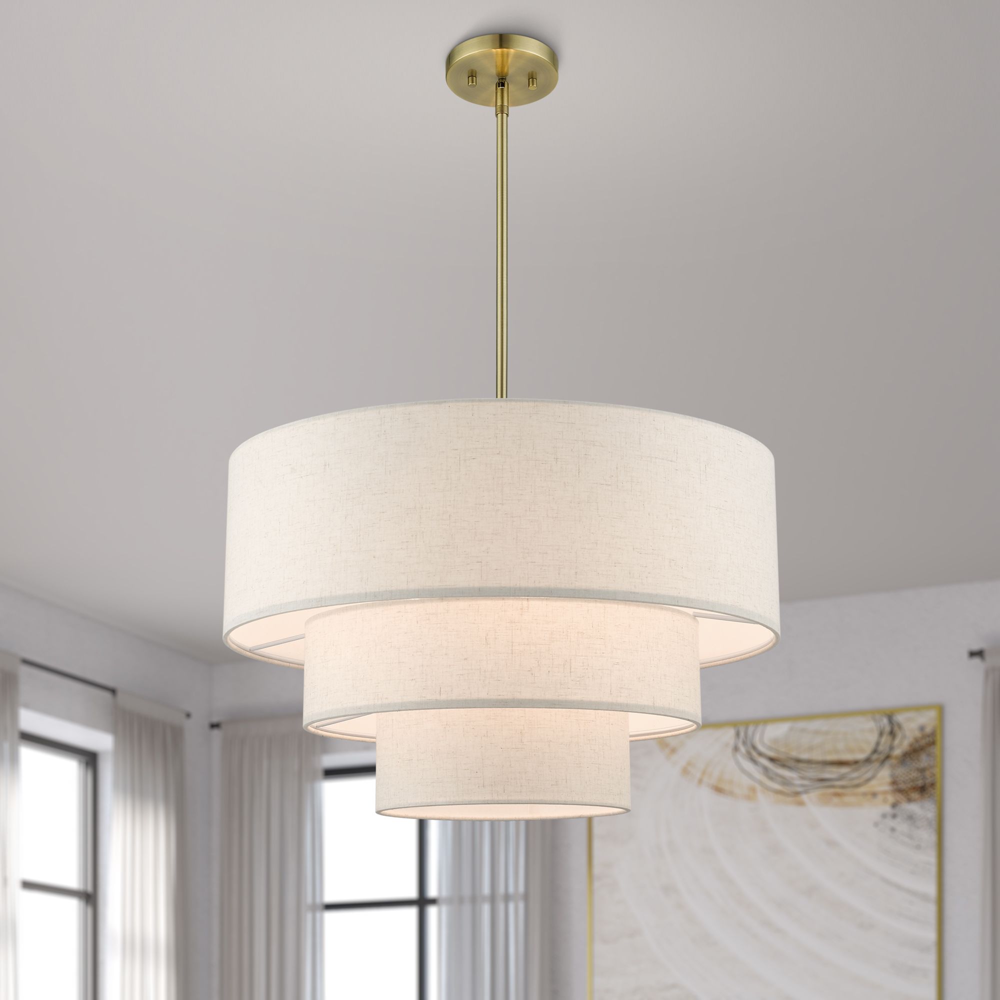 4 Light Antique Brass Pendant Chandelier