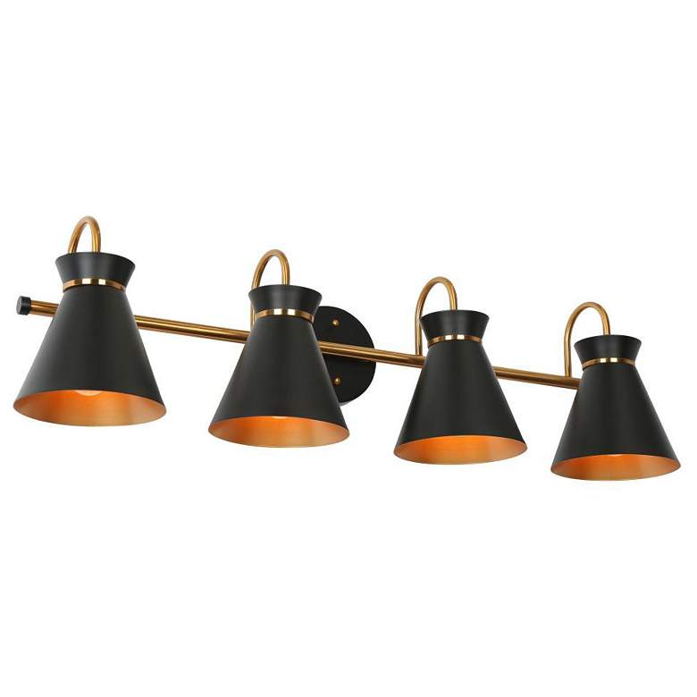 Image 1 4-Light Black and Brass Bathroom Wall Sconce