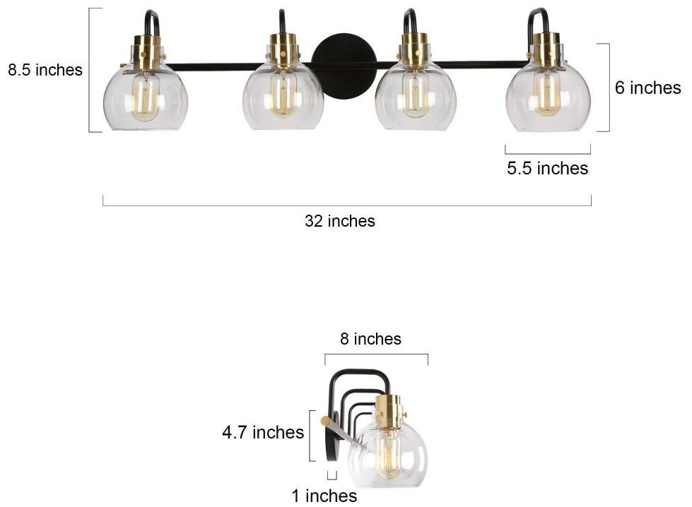 Thumbnail2 of 4-Light Black and Brass Gold Bathroom Vanity Light more views