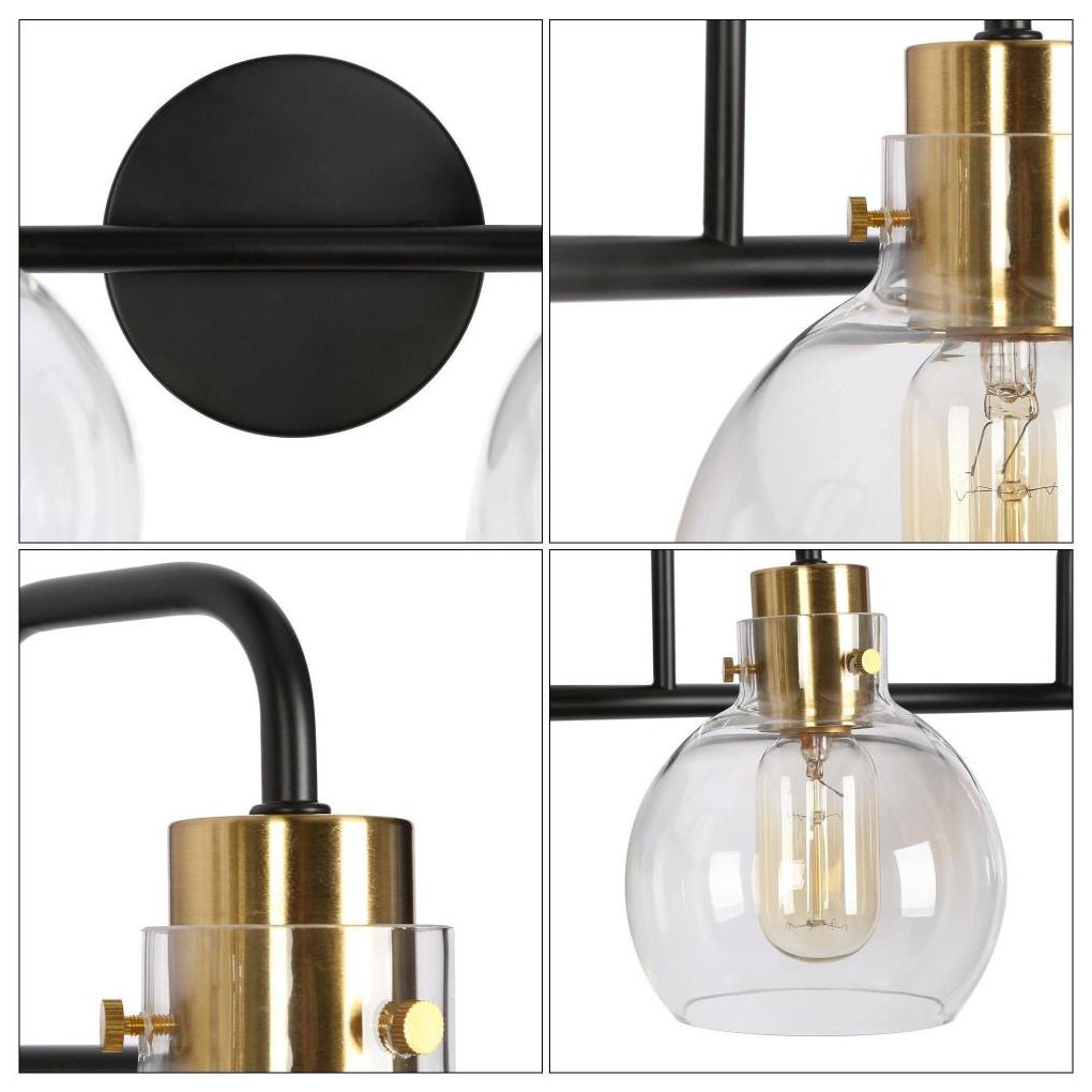 Thumbnail3 of 4-Light Black and Brass Gold Bathroom Vanity Light more views