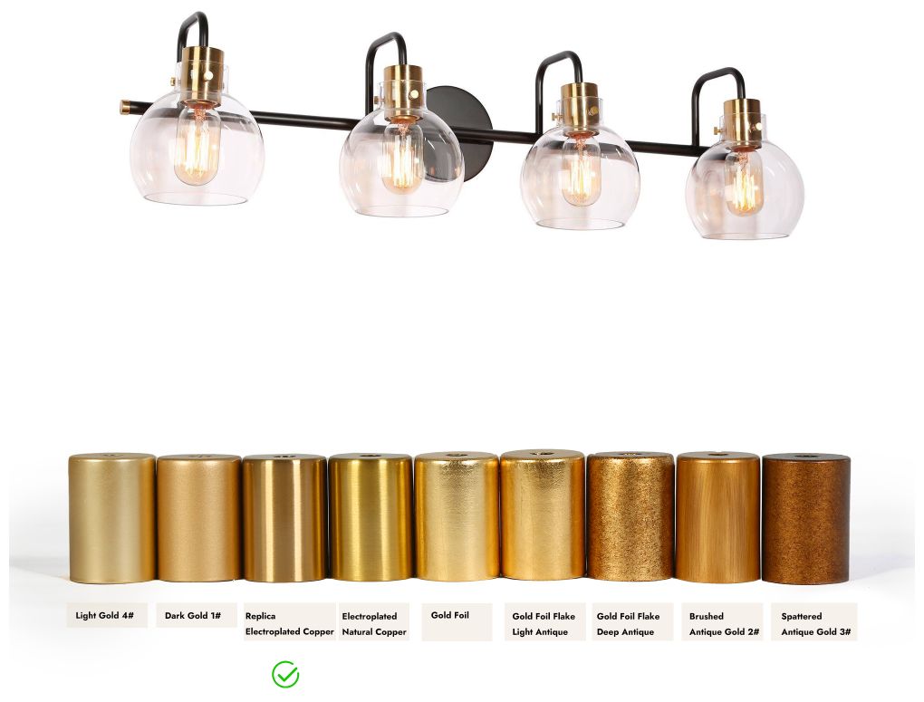 Thumbnail4 of 4-Light Black and Brass Gold Bathroom Vanity Light more views