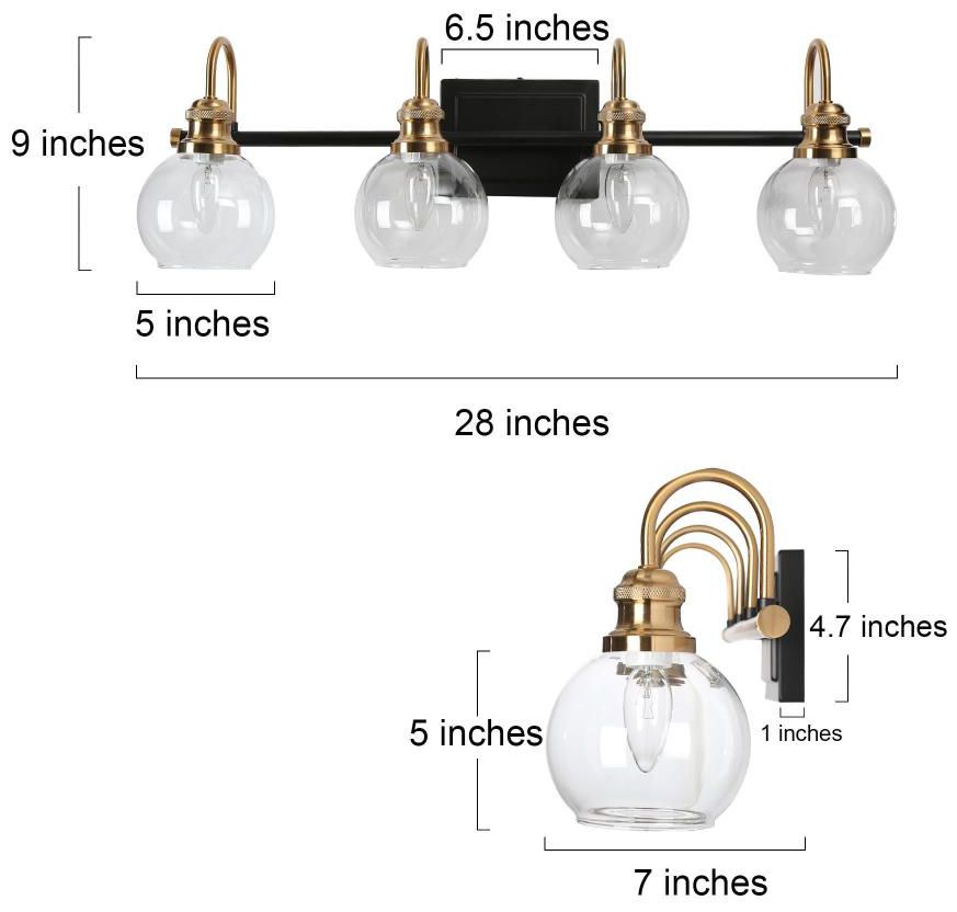 Image 2 4-Light Black and Brass Gold Bathroom Vanity Light more views