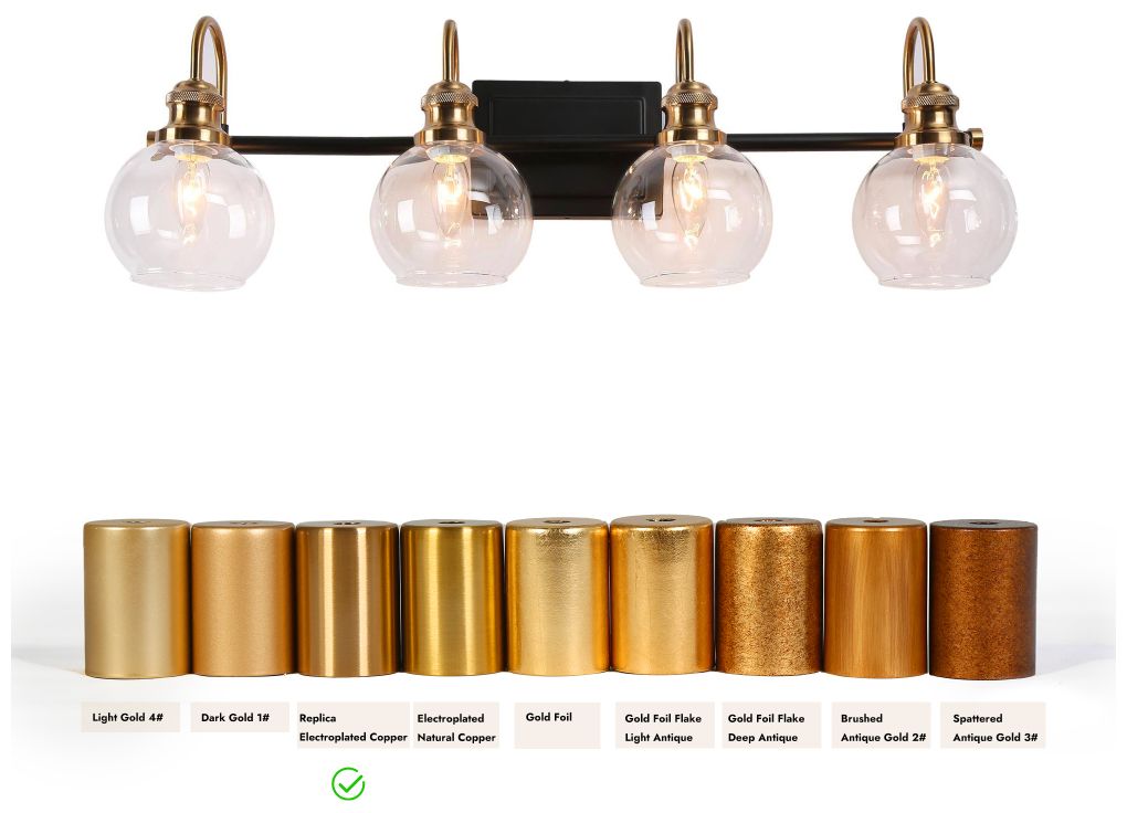 Image 4 4-Light Black and Brass Gold Bathroom Vanity Light more views