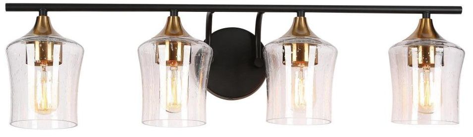 4-Light Black and Brass Gold Bathroom Vanity Lights