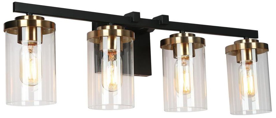 4-Light Black and Brass Vanity Light for Bathroom
